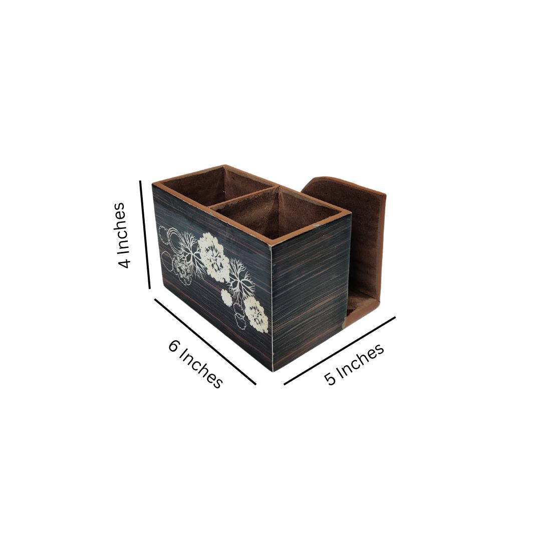 Small Cutlery Tissue Holder - Black & Brown Flower