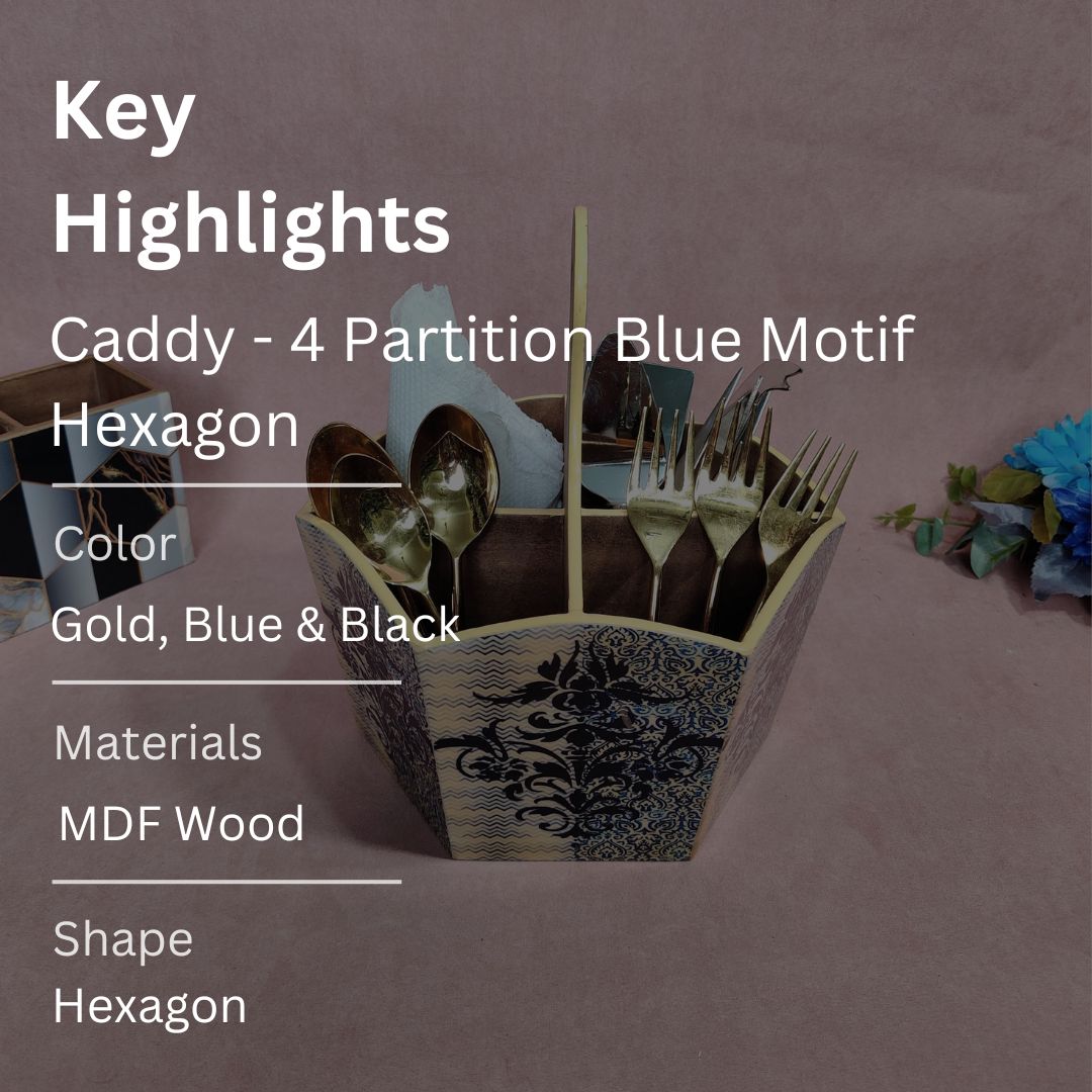 Caddy - 4 Partition Blue Motif Hexagon