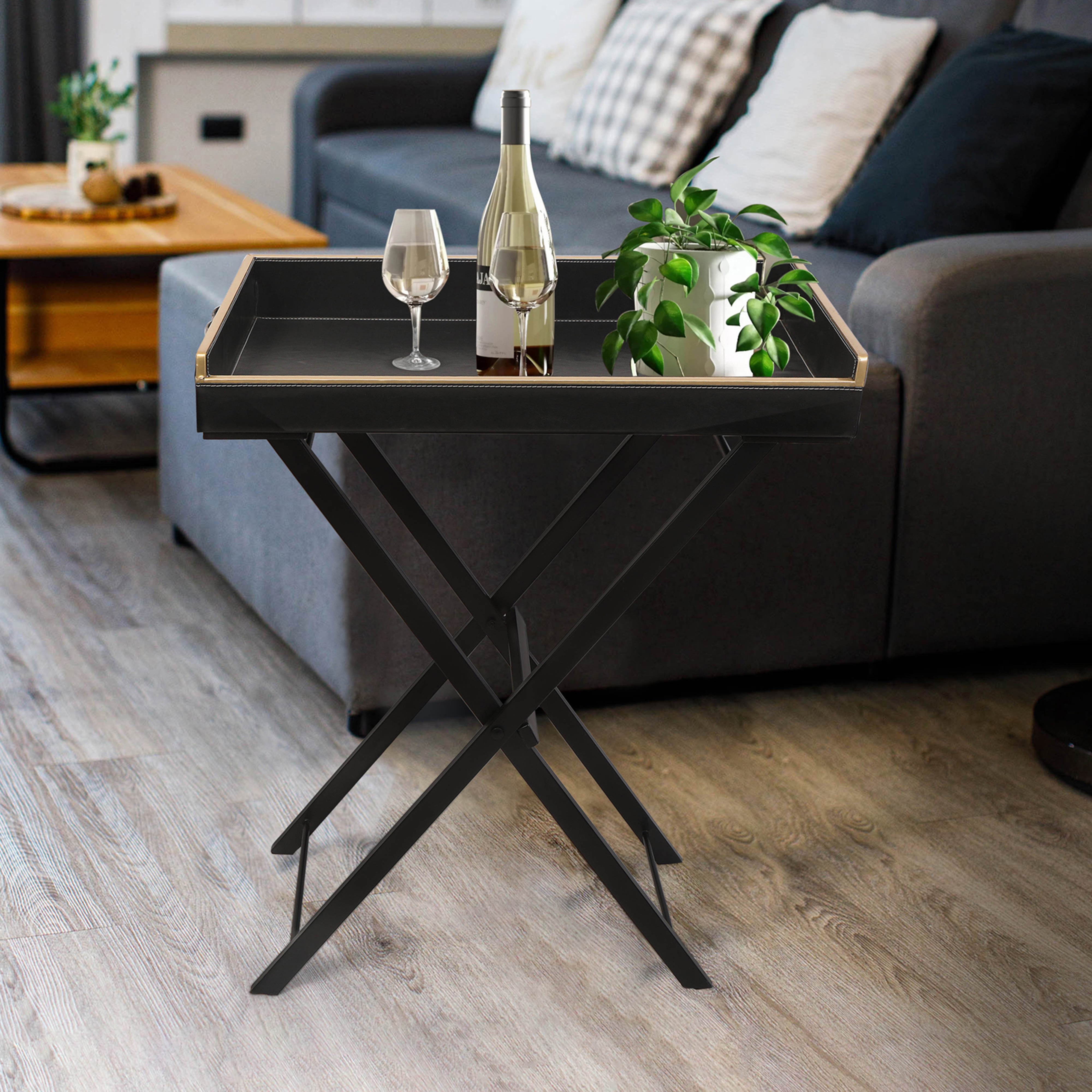 Butler Table - Black Leatherette Side Table