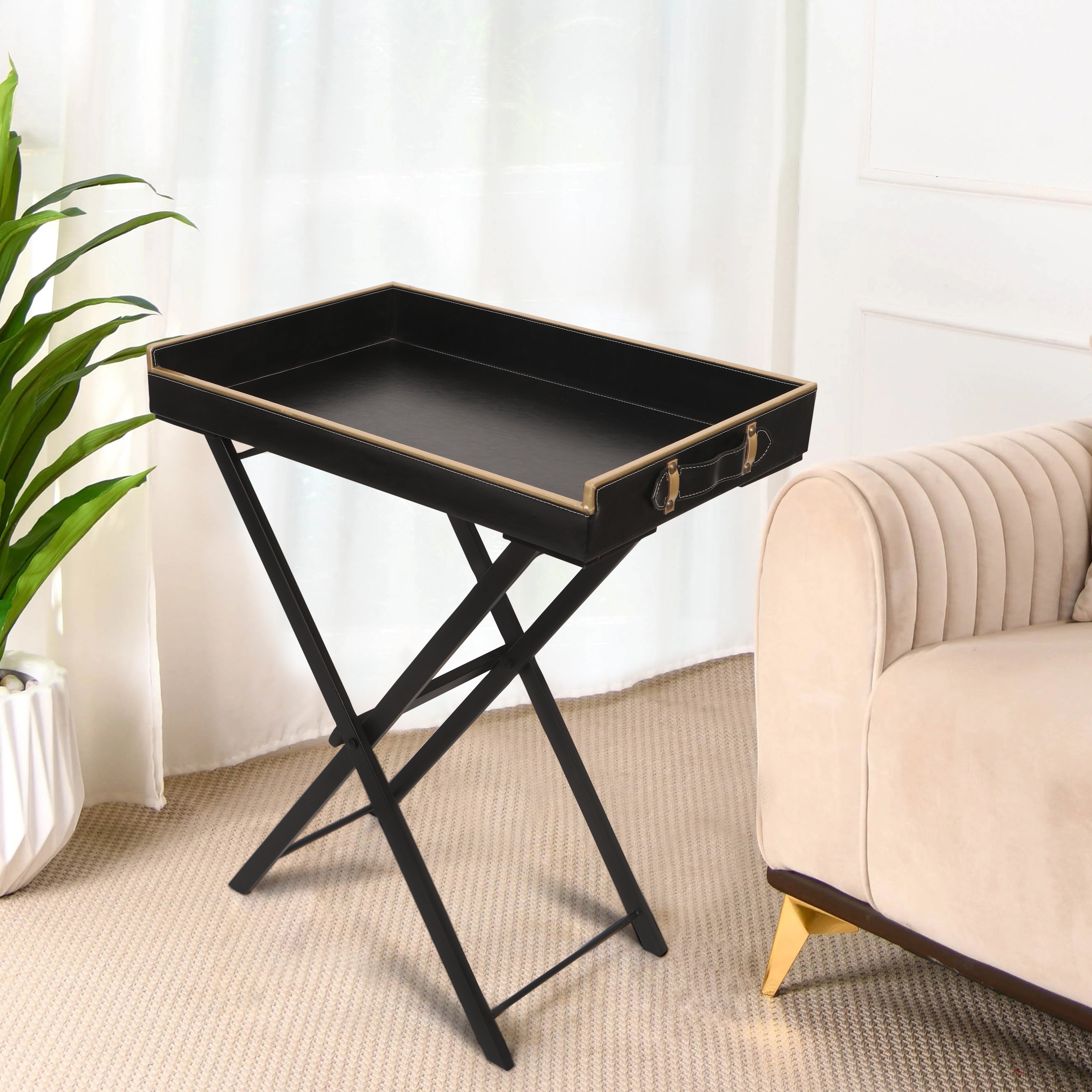 Butler Table - Black Leatherette Side Table