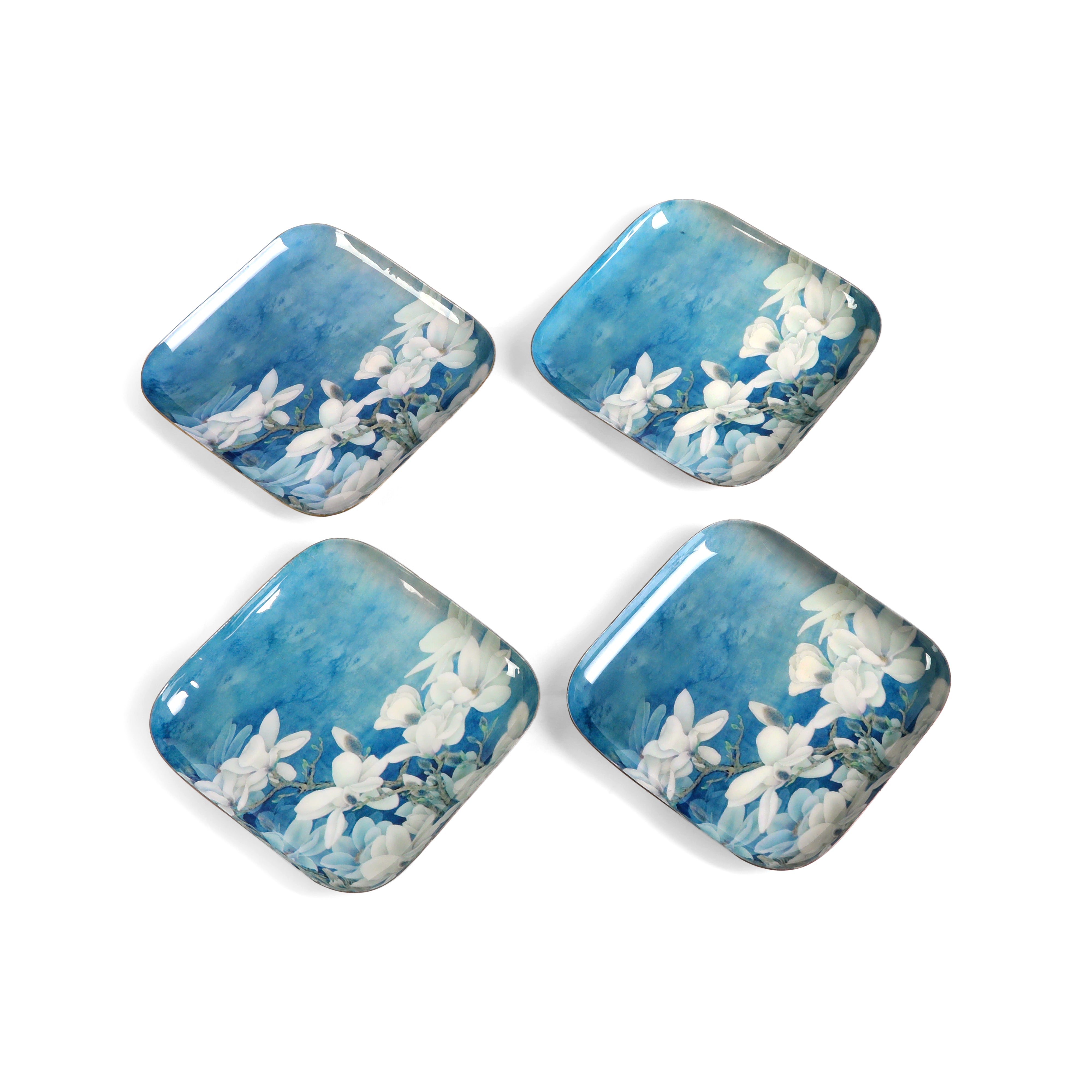 Square Platter Set Of 4 - Blue White Flower