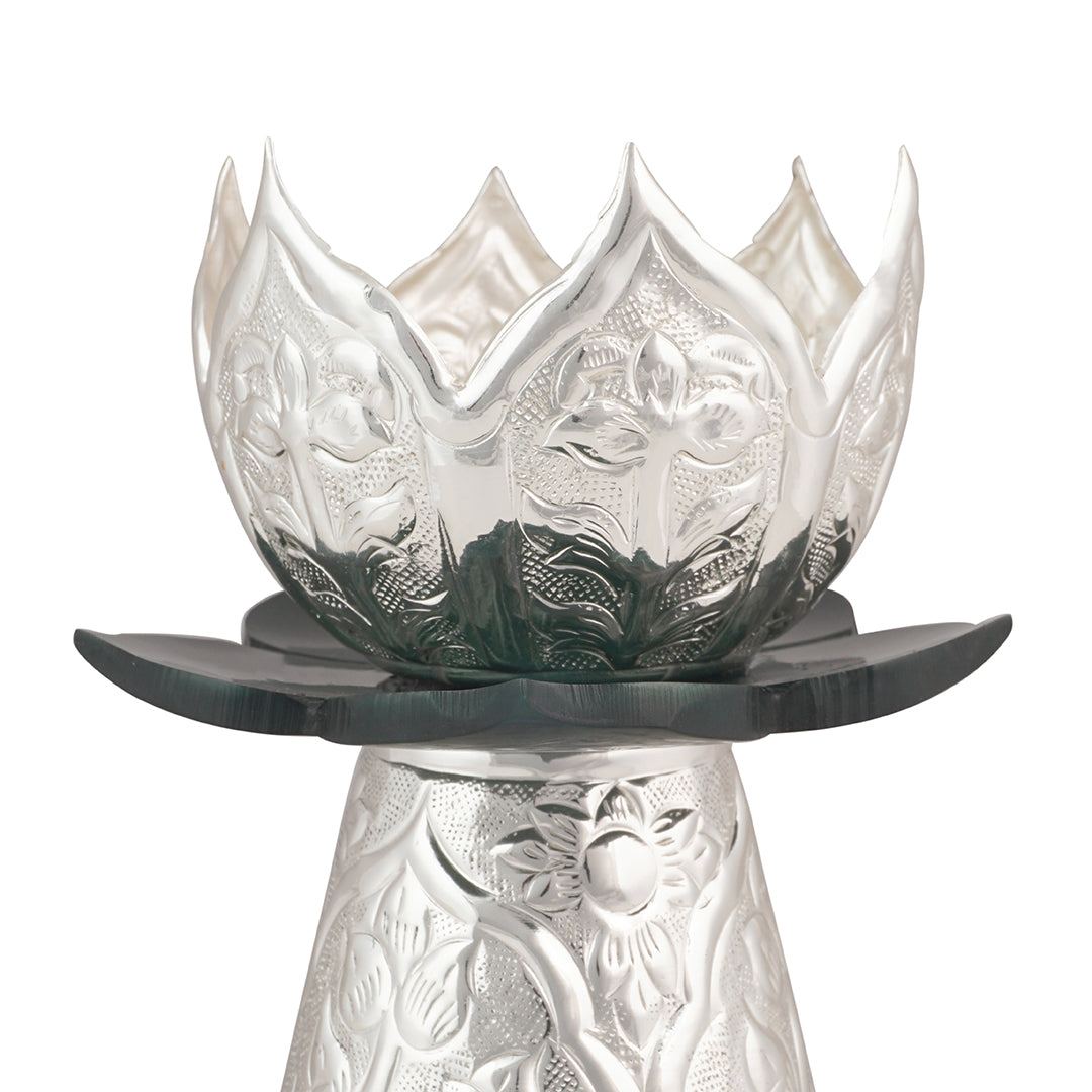 Brass Silver Plated Green Lotus Candle Stand