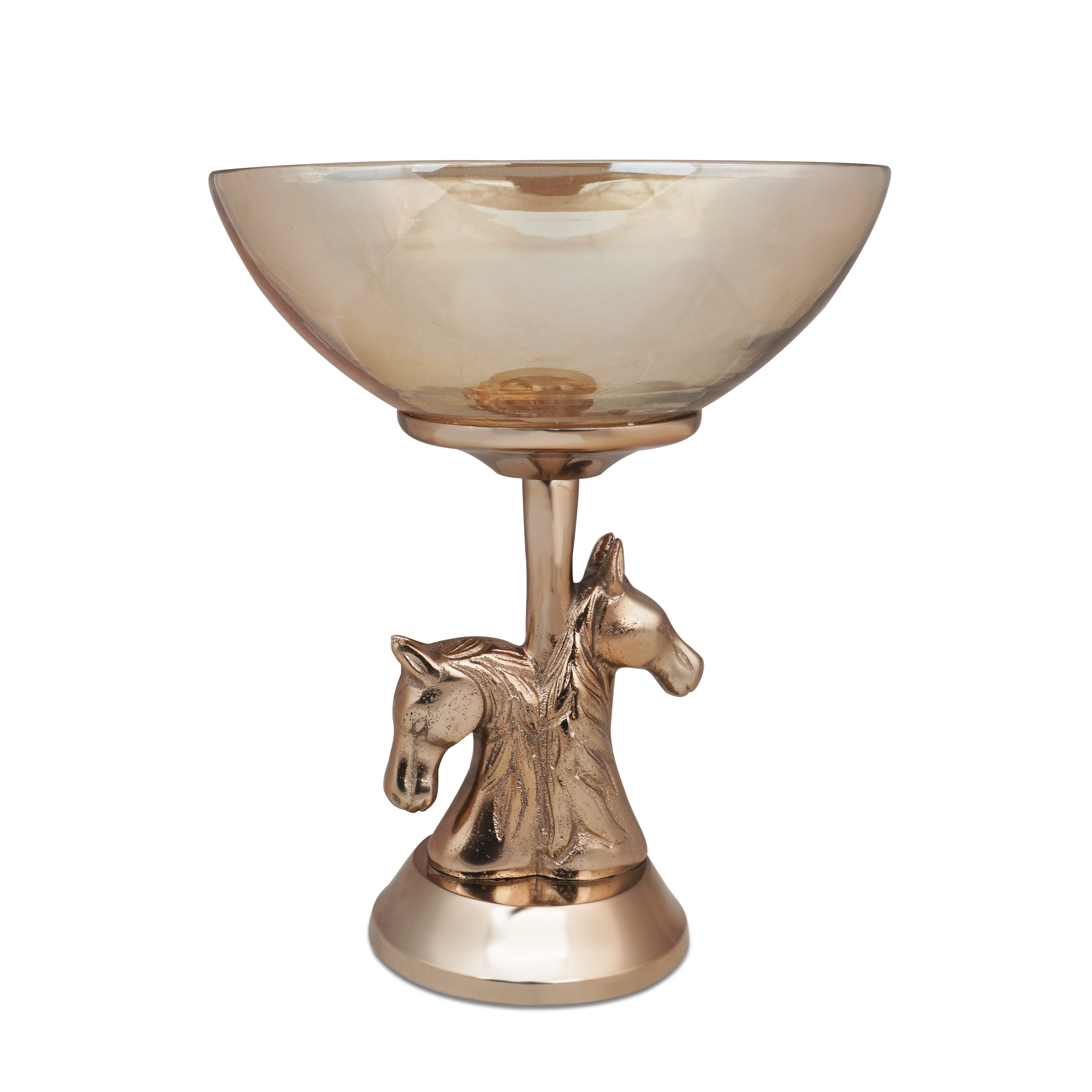 Metal & Glass Horse Bowl shape candleholder 12"