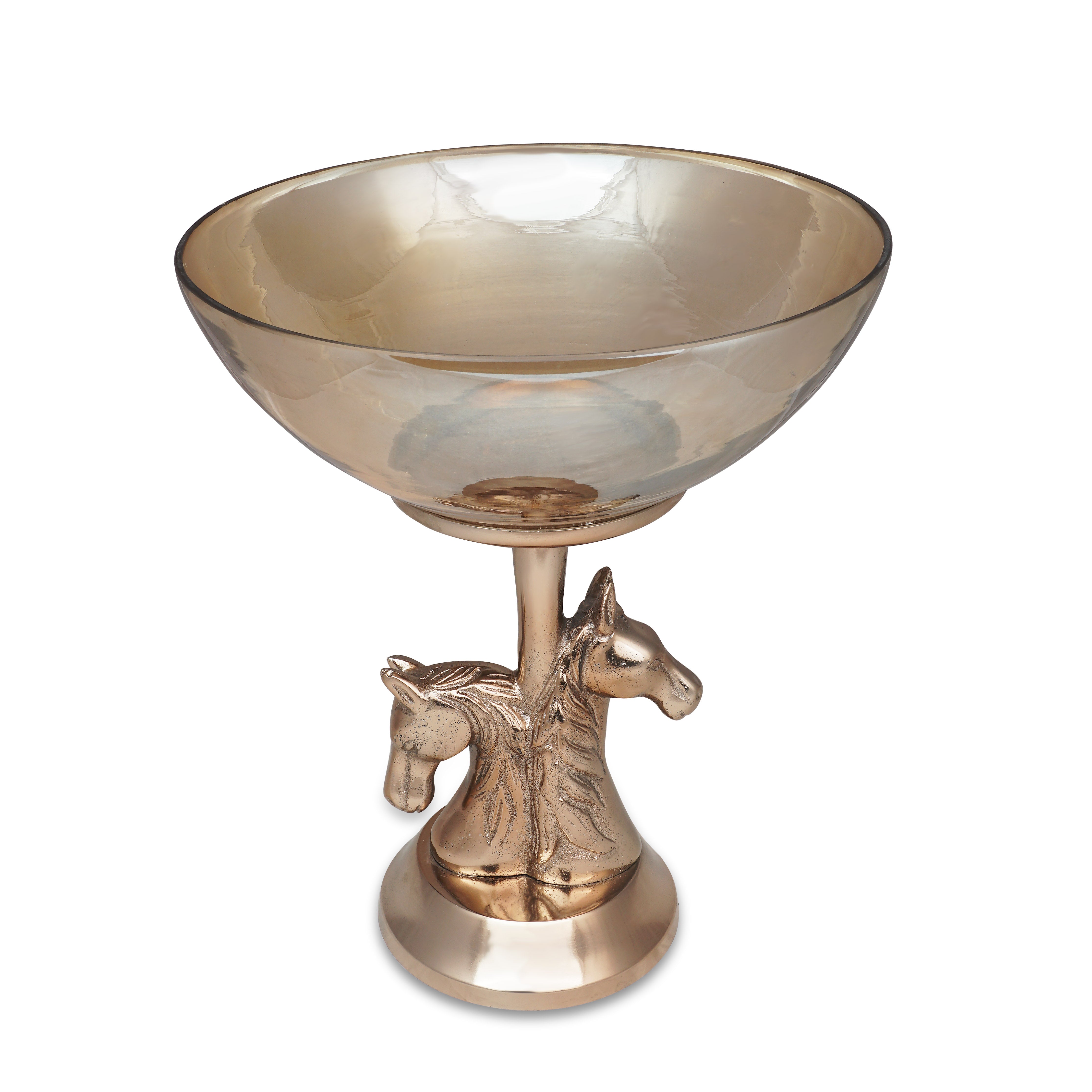 Metal & Glass Horse Bowl shape candleholder 12"