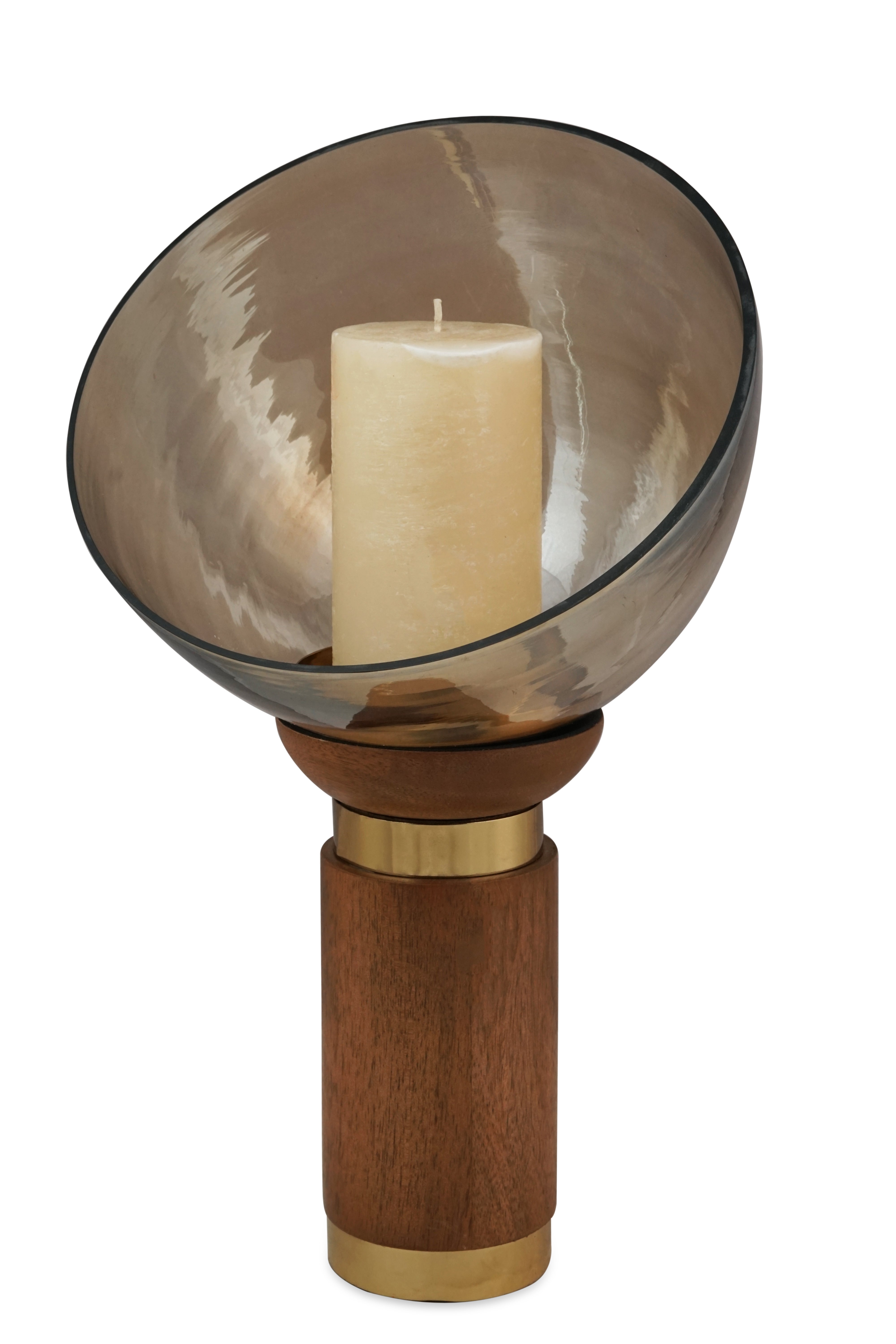 Iris Wooden Glass Candle Stand 16"