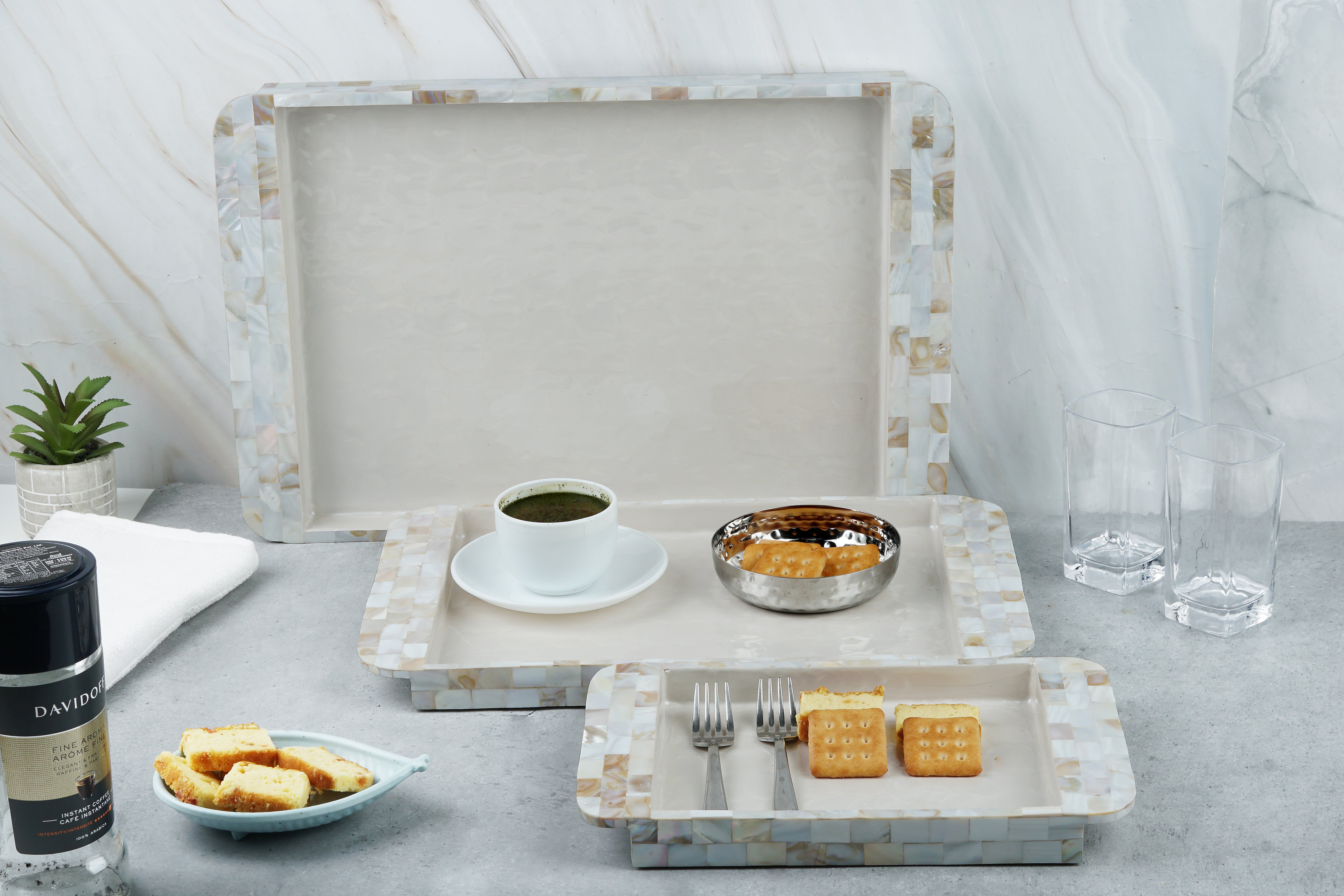 Tray Set Of 3 - White Mother Of Pearl