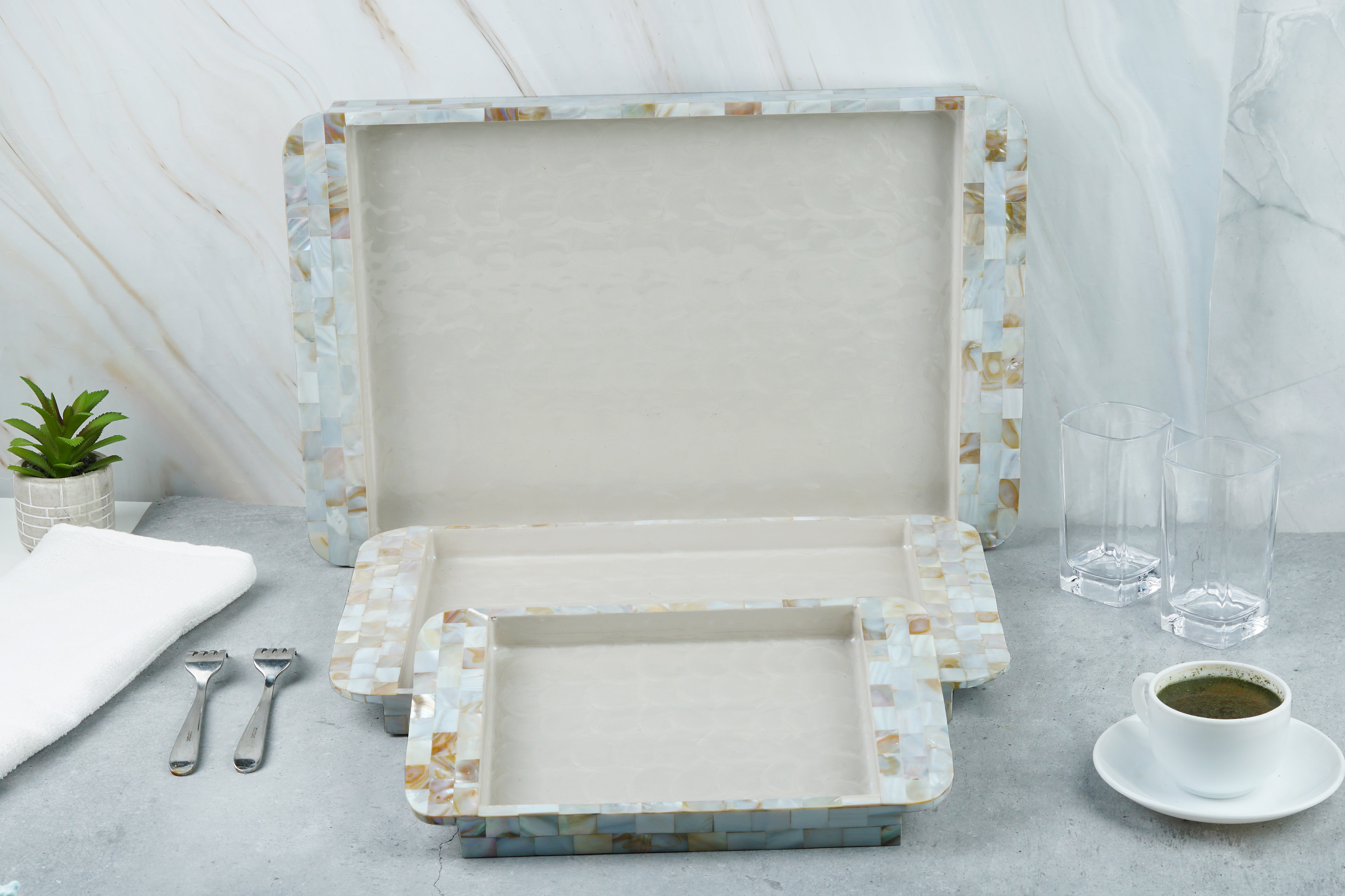 Tray Set Of 3 - White Mother Of Pearl