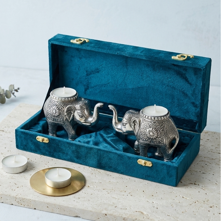 Silver Plated Elephant Shape Tealight Holder