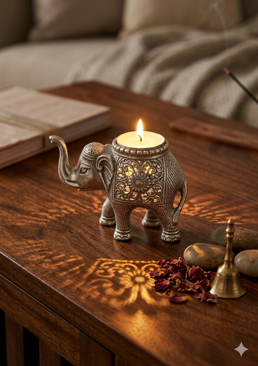 Silver Plated Elephant Shape Tealight Holder