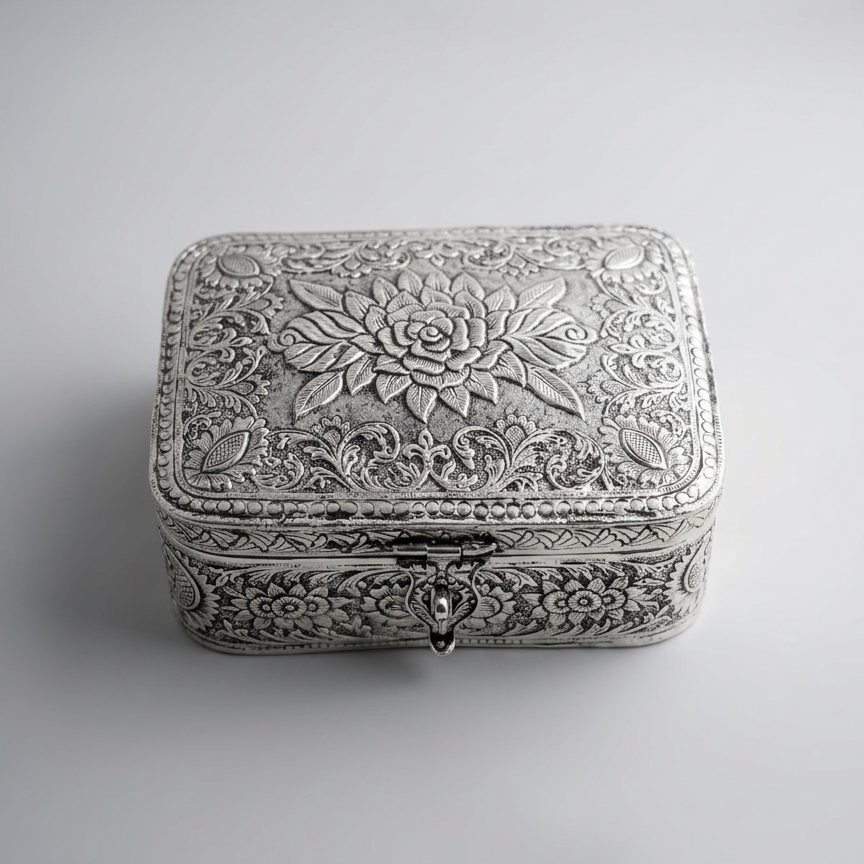 Silver Plated Fine Carving Work Jewellery Box