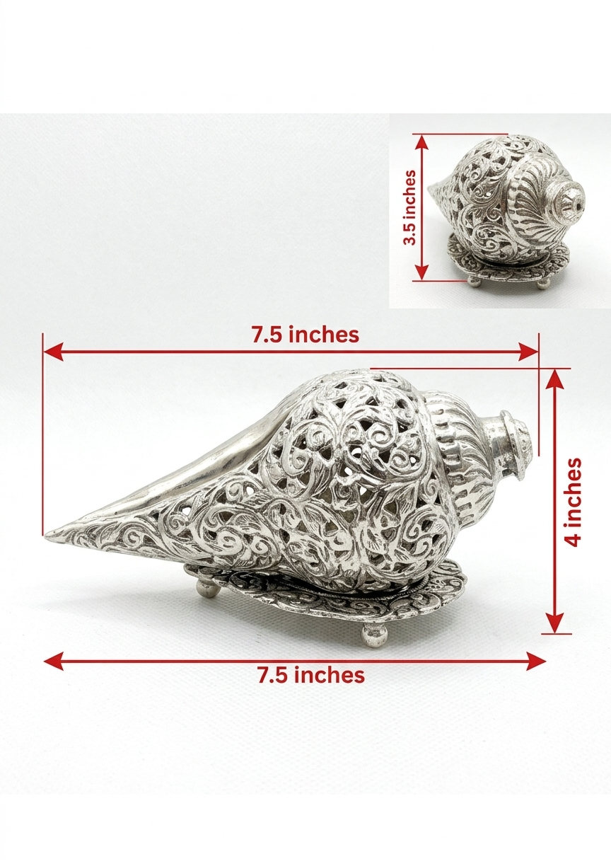 Silver Plated Carving Work SHANKH with STAND
