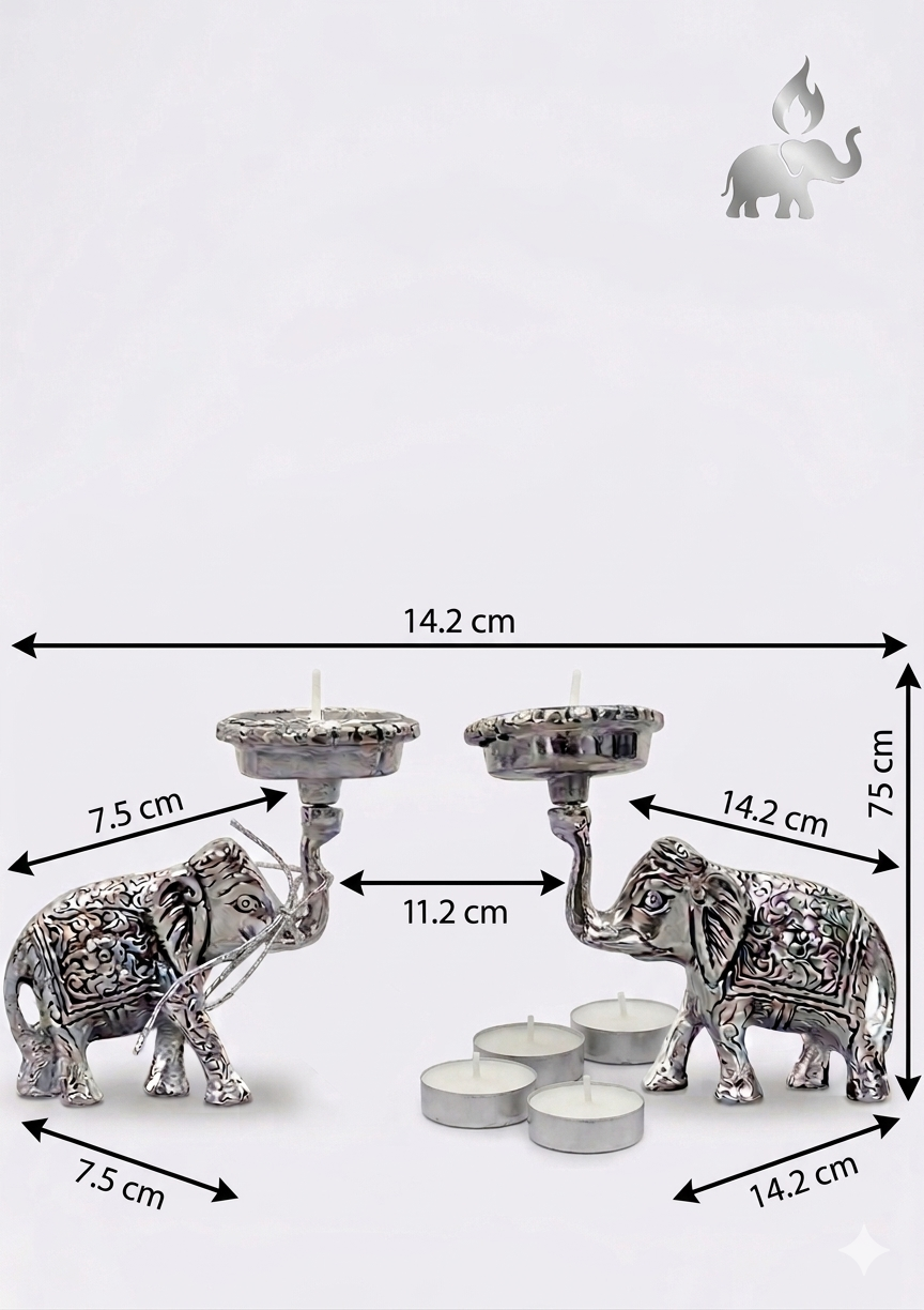Silver Plated two Elephant with Tea-Light Holder