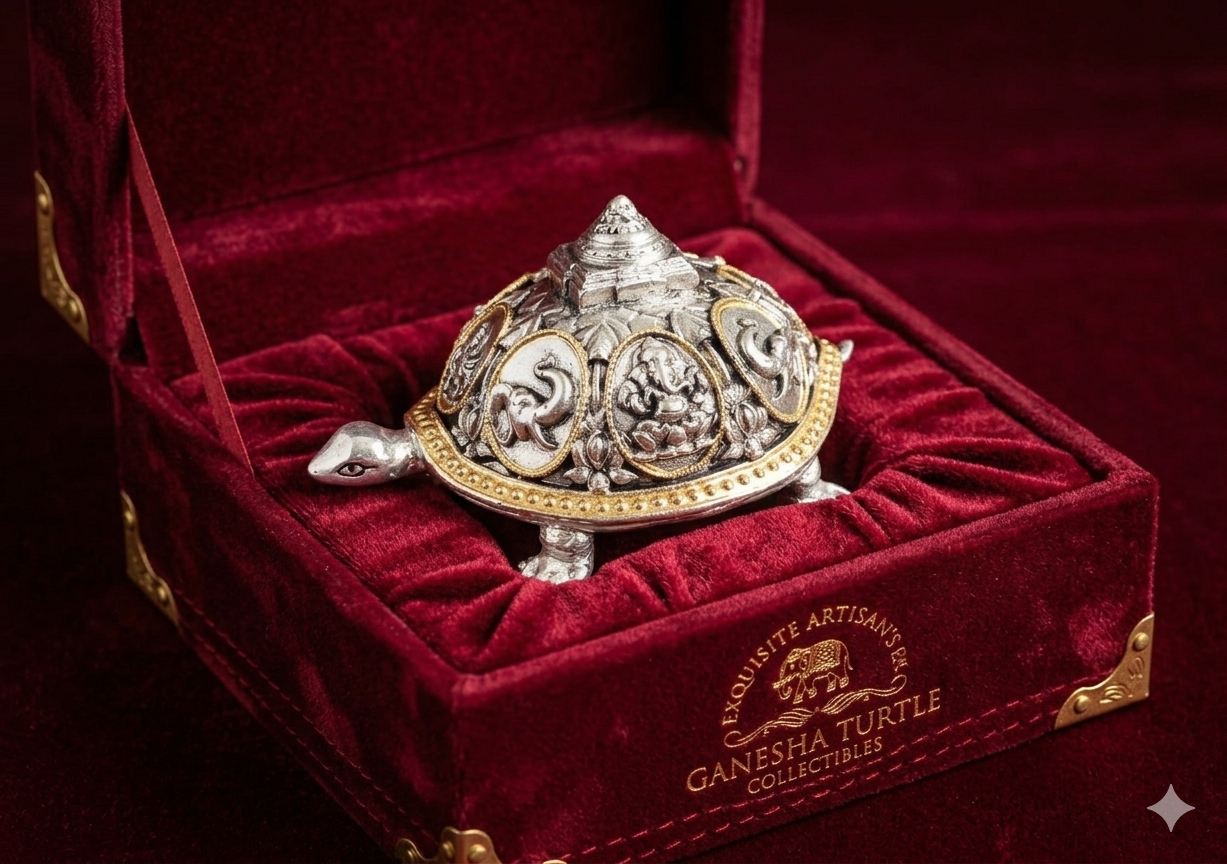 The Home Co- 999 Pure Silver Plated & 24K Gold Plated  Royal Ganesha-Kachua  Divine Tortule