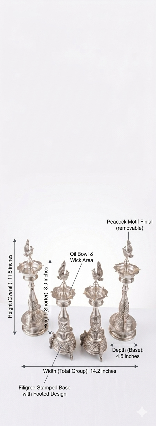 Silver Plated Hand Carving Diya set of 2