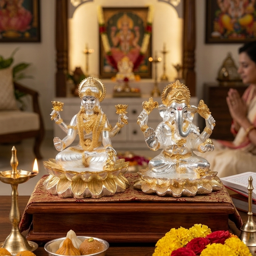 Laxmi and Ganesha Lotus Idols for this