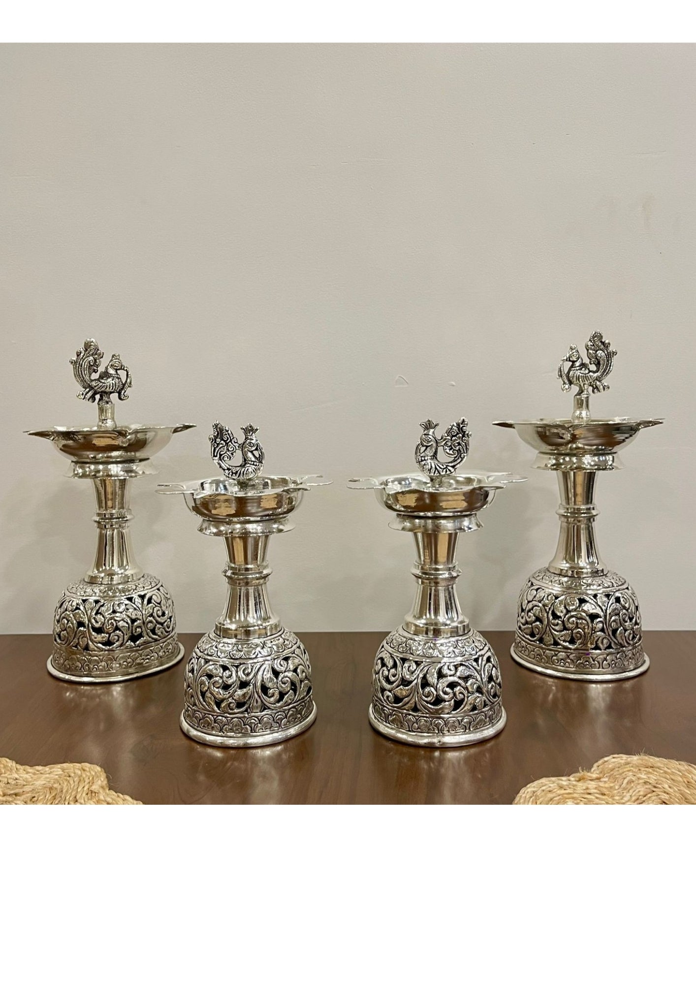 Silver Plated Hand Carving diya set of 2