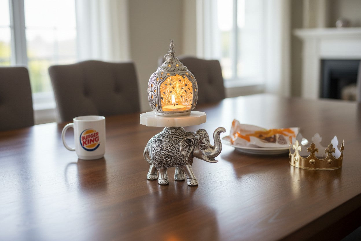 Silver Plated Elephant with Tealight Holder with Elegant Gift Box