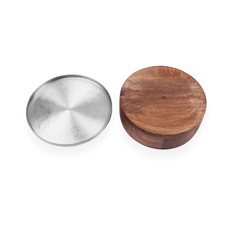 Roti Box - Silver Plated Brass Lid With Wooden Base