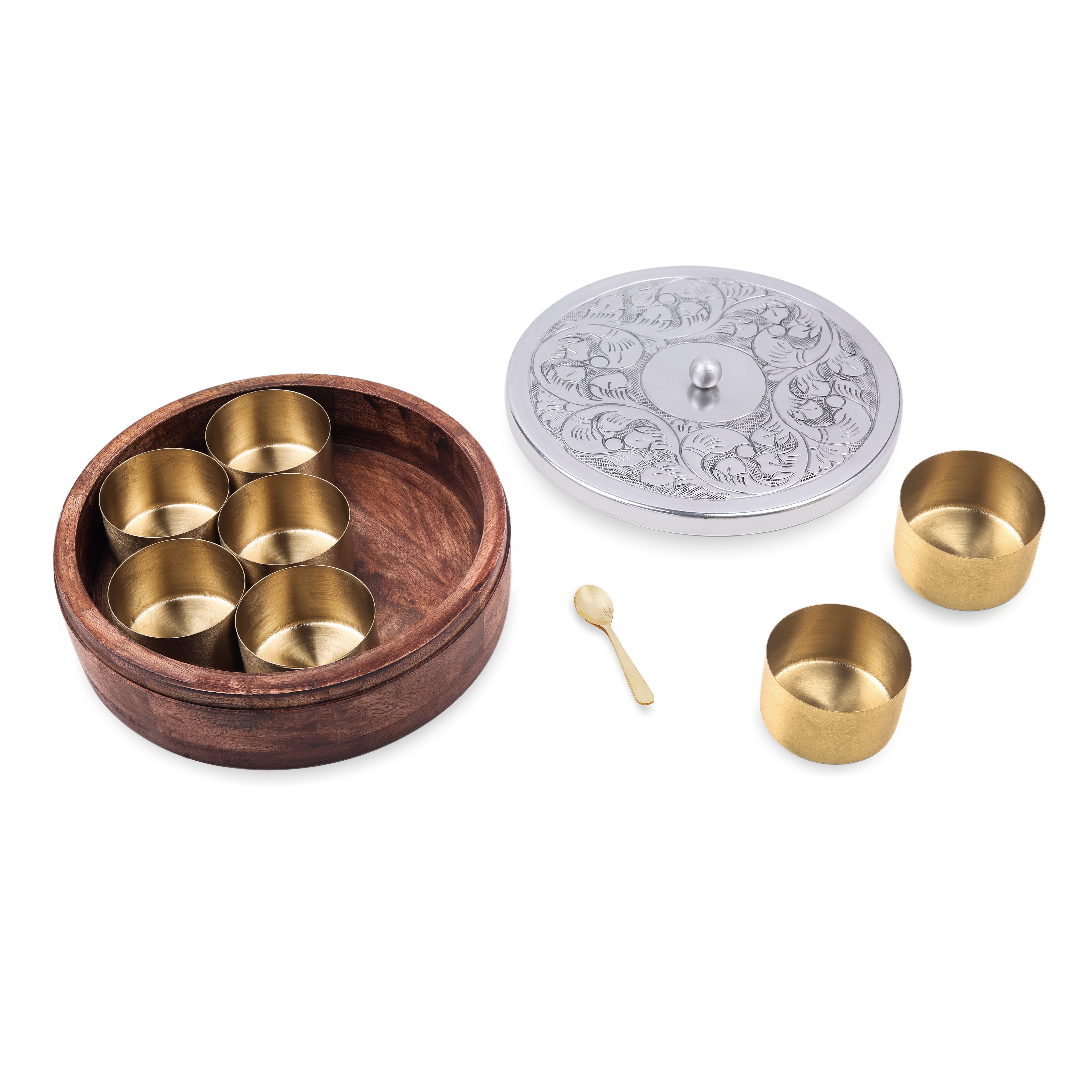 Masala Box - silver lid wooden box