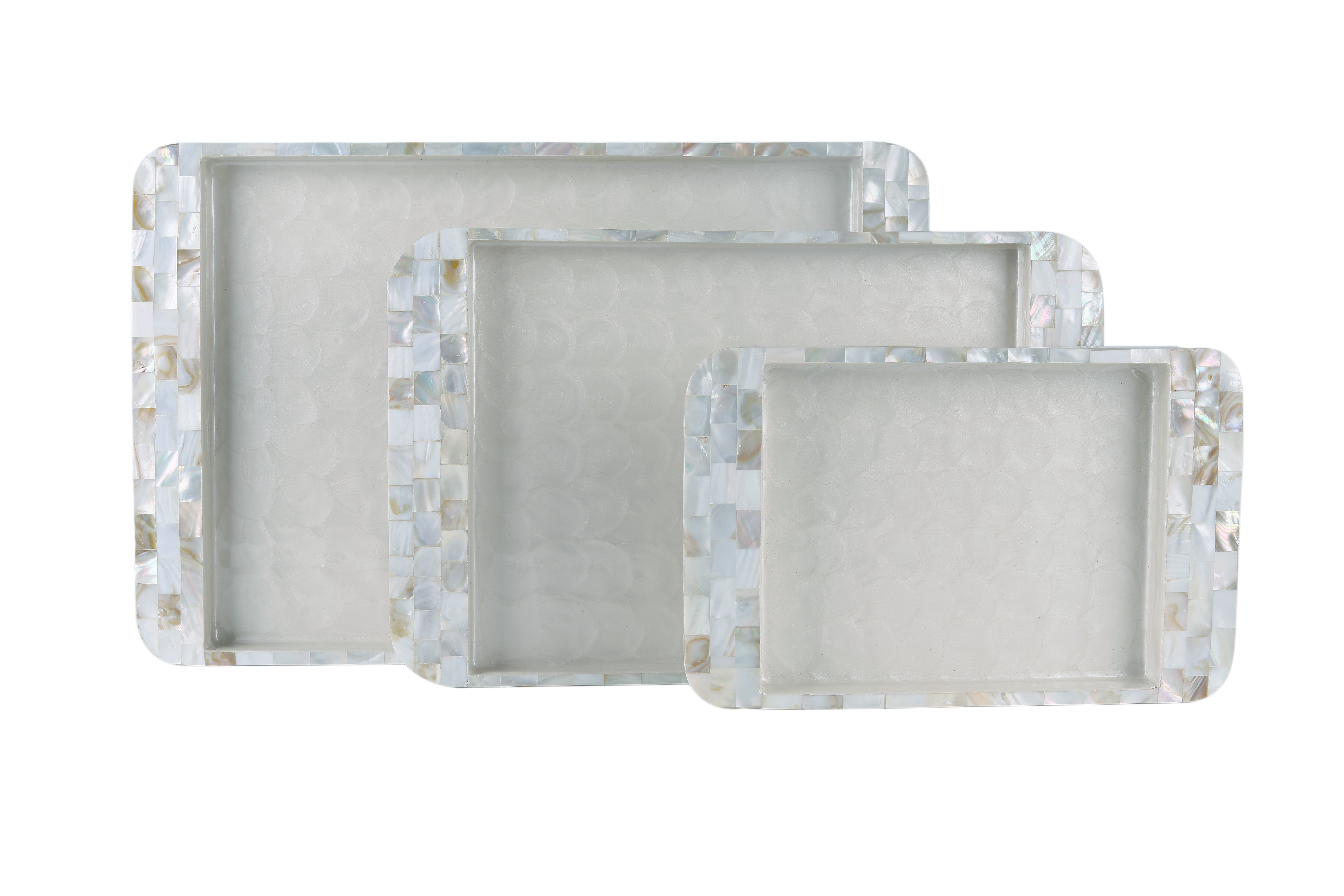 Tray Set Of 3 - White Mother Of Pearl