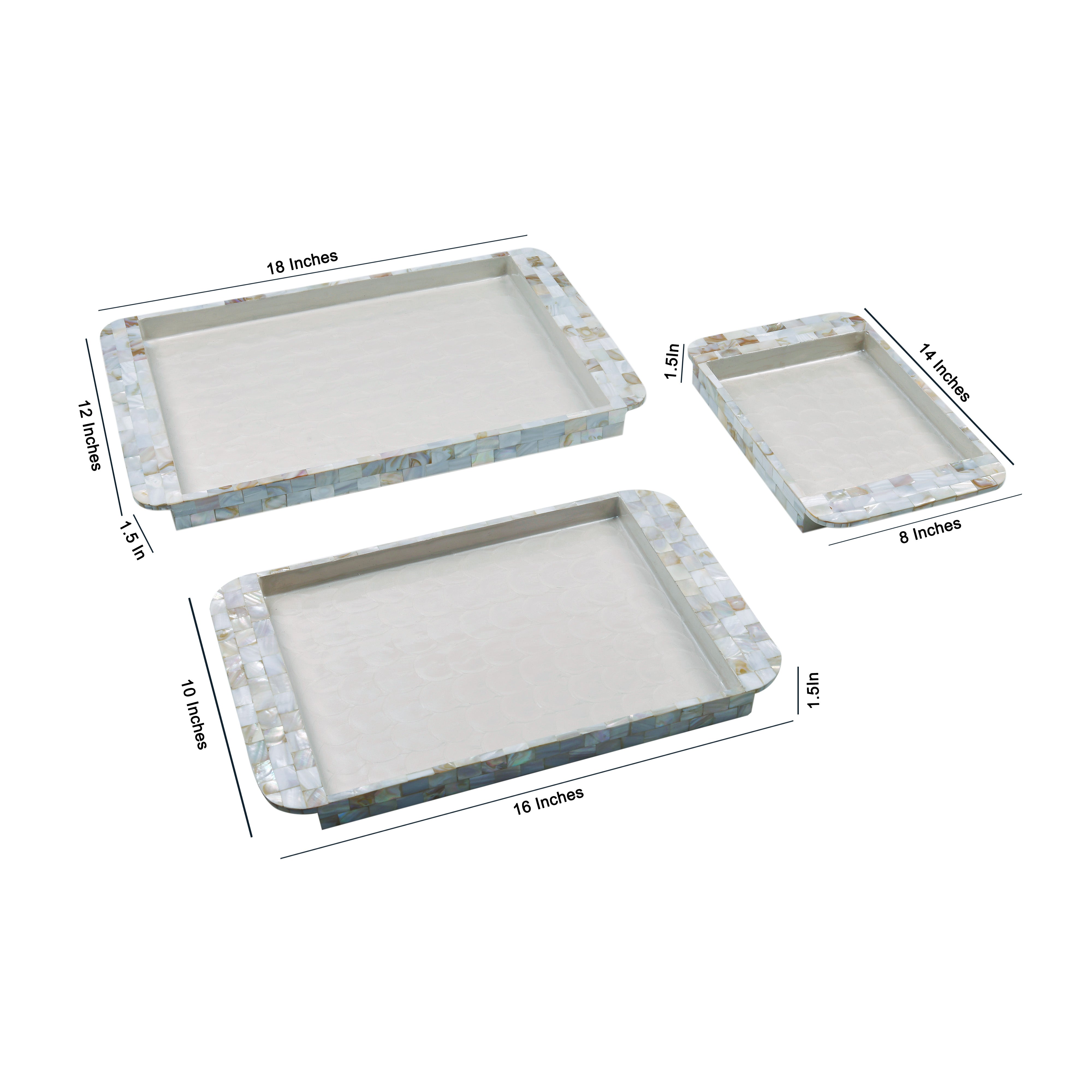 Tray Set Of 3 - White Mother Of Pearl