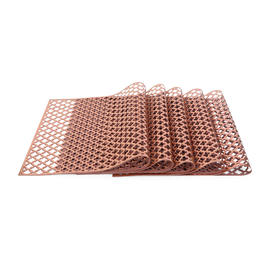 Leatherette Lazorcut Rectangle Tablemats - Copper Jali (Pack of 6)