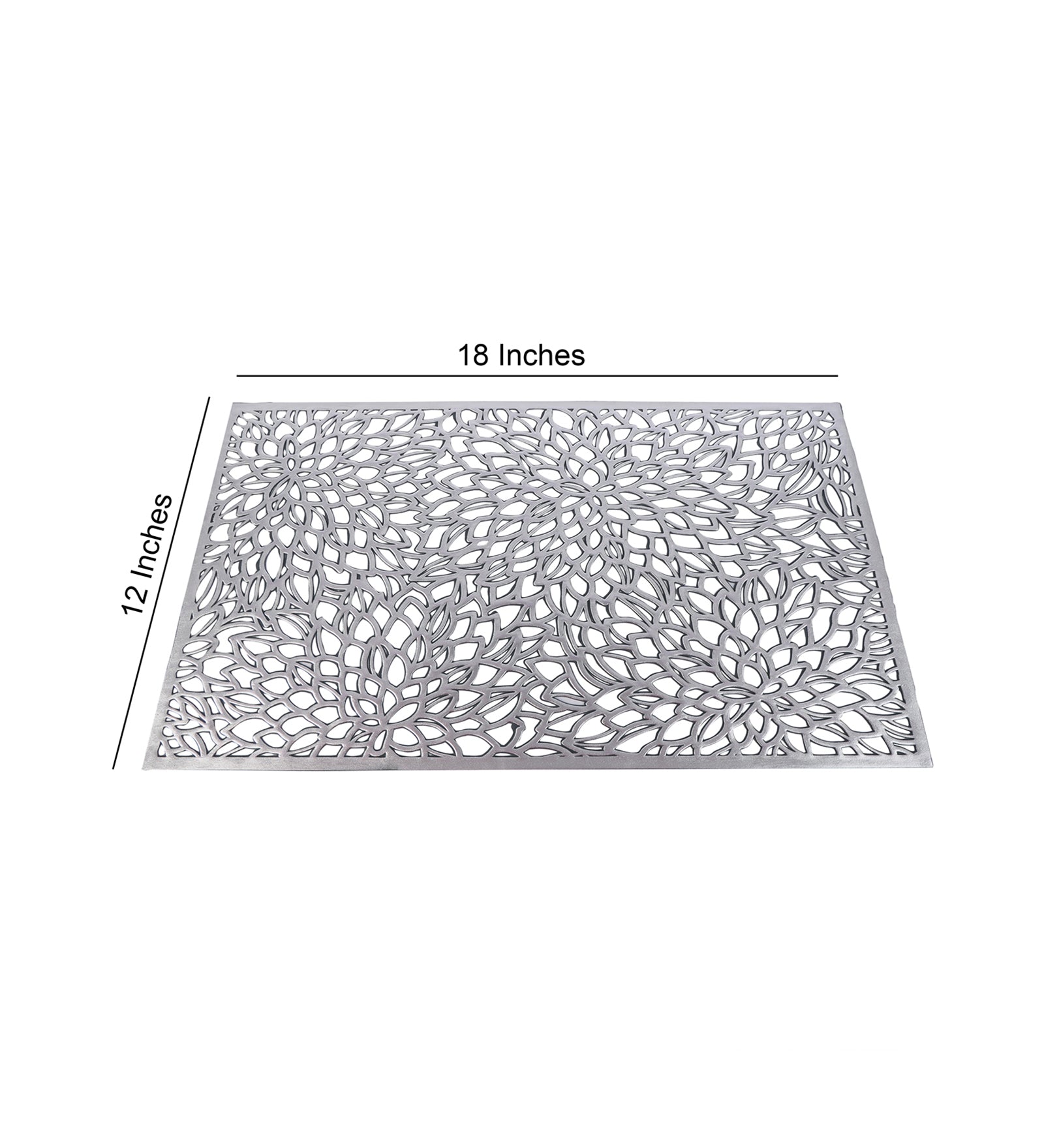 Leatherette Lazorcut Rectangle Tablemats - Silver Flower (Pack of 6)