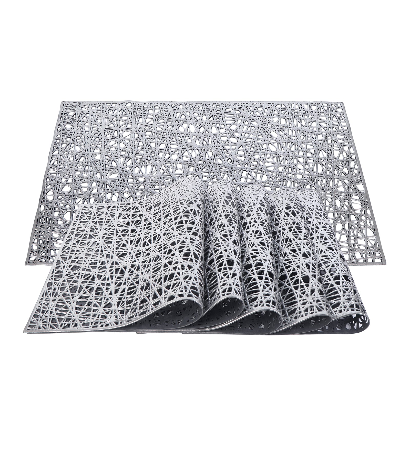 Leatherette Lazor Cut Rectangle Tablemats - Silver Mix Jali Cut