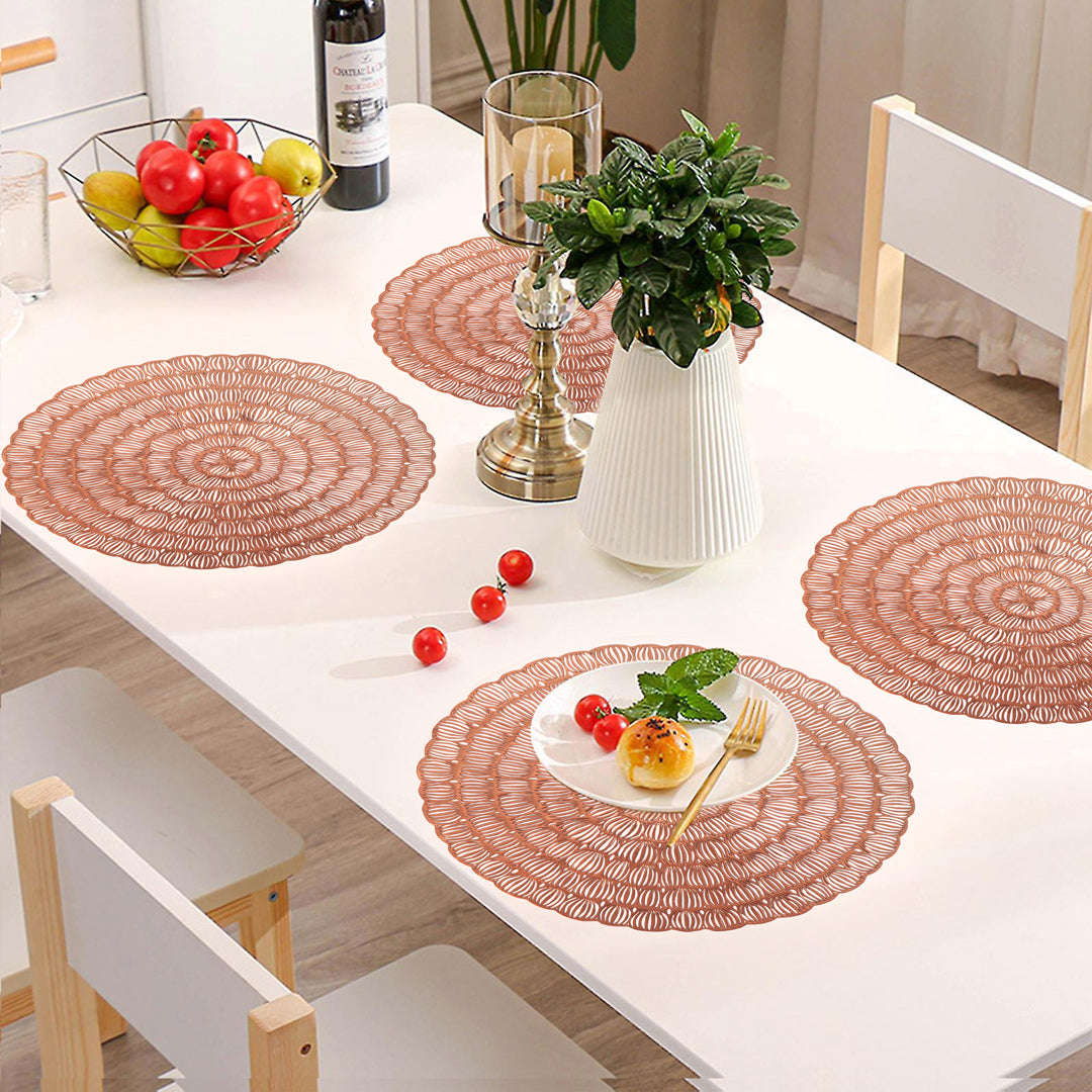 Leatherette Lazorcut Round  Tablemats - Copper Lotus (Pack of 6)