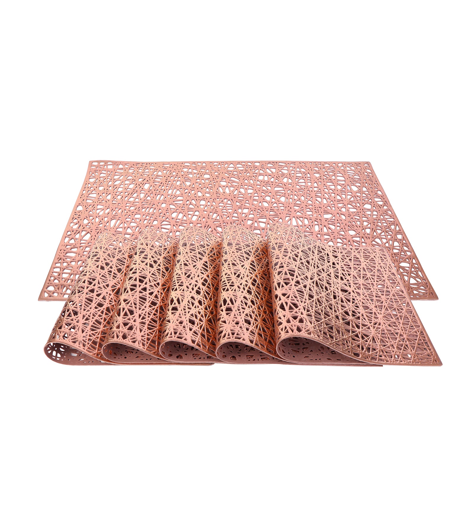 Leatherette Lazorcut Rectangle Tablemats - Copper Mix Jali (Pack of 6)