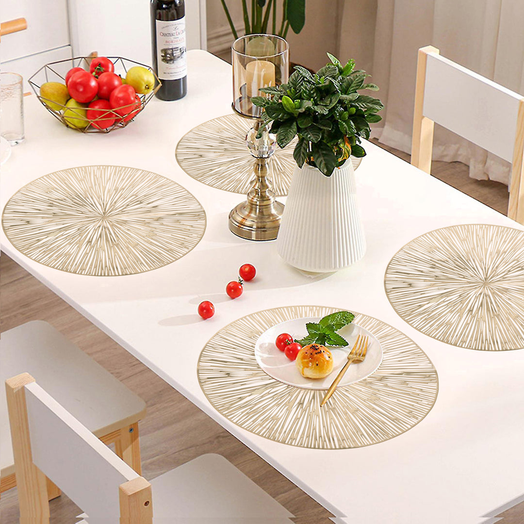 Leatherette Lazorcut Round  Tablemats - Gold Line (Pack of 6)