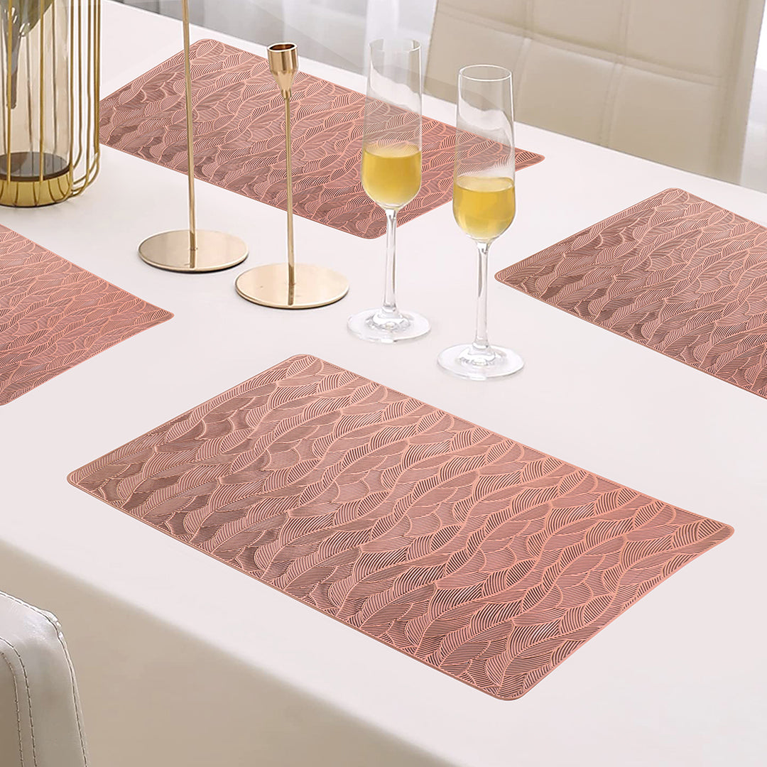 Leatherette Lazorcut Rectangle Tablemats - Copper Leaf (Pack of 6)