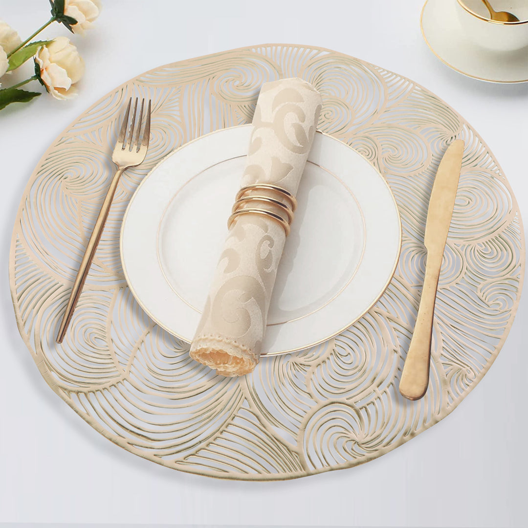 Leatherette Lazorcut Round  Tablemats - Gold Round (Pack of 6)