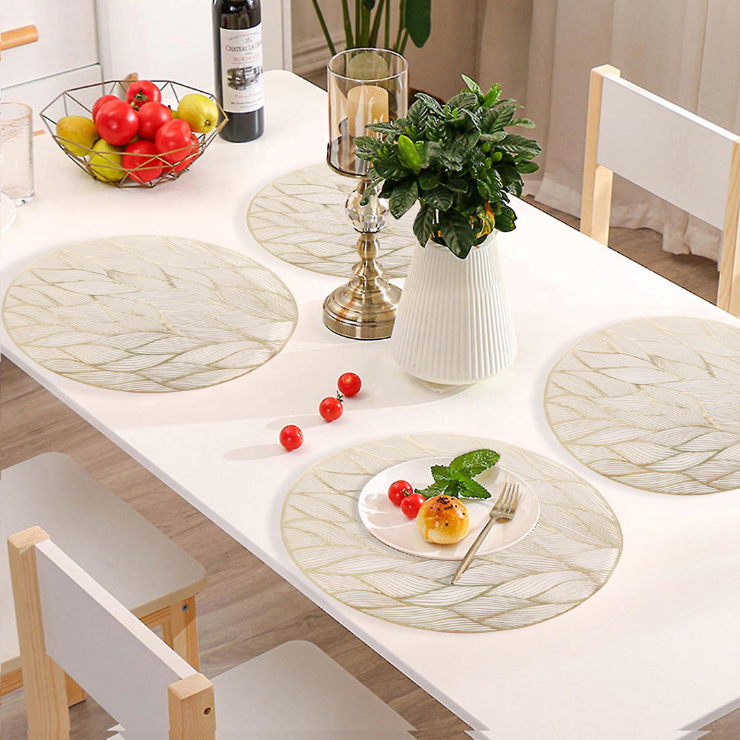 Leatherette Lazorcut Round  Tablemats - Gold Leaf (Pack of 6)