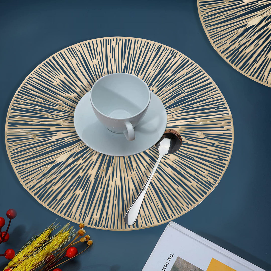 Leatherette Lazorcut Round  Tablemats - Gold Line (Pack of 6)
