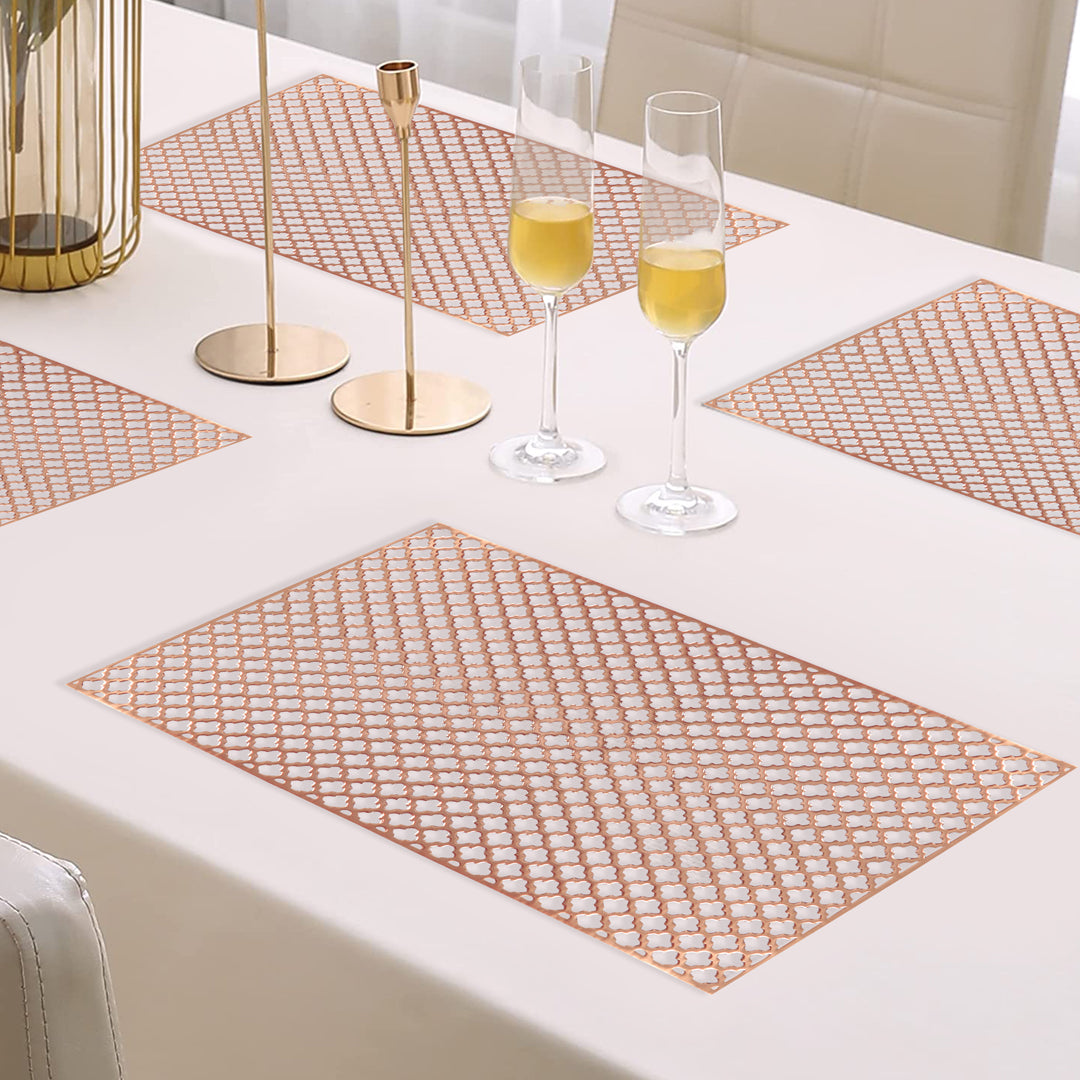 Leatherette Lazorcut Rectangle Tablemats - Copper Jali (Pack of 6)