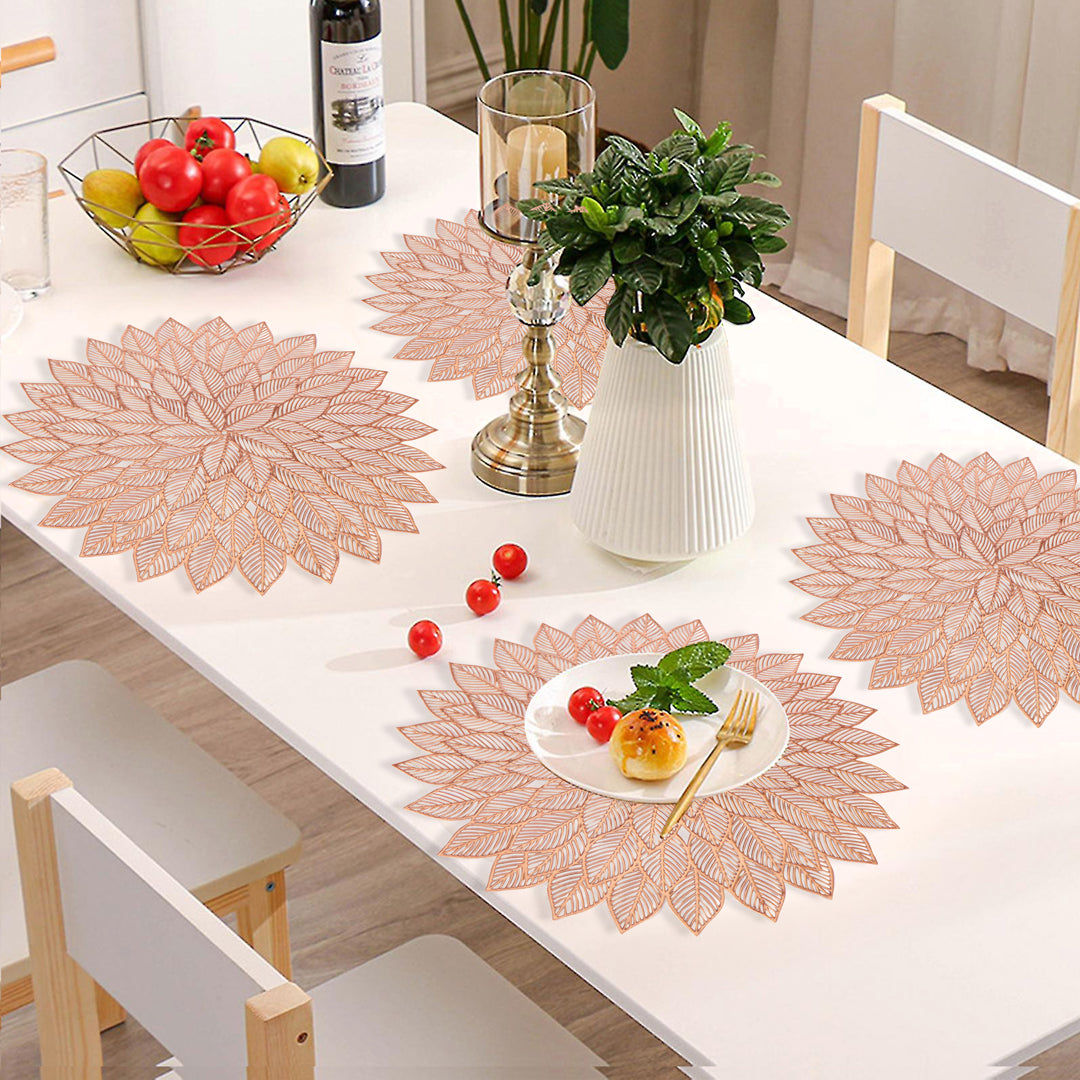 Leatherette Lazorcut Round  Tablemats - Copper Jali Cut (Pack of 6)