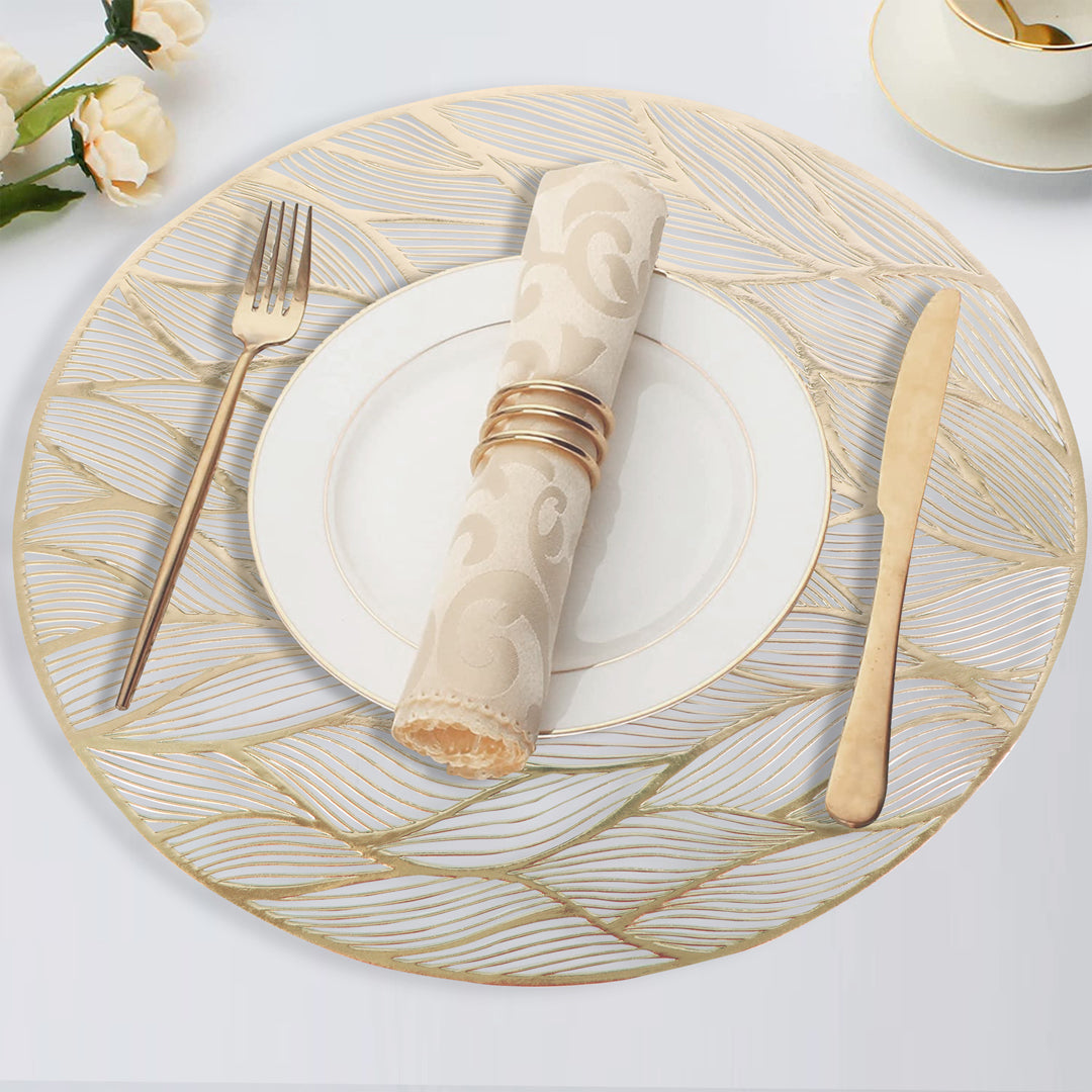 Leatherette Lazorcut Round  Tablemats - Gold Leaf (Pack of 6)