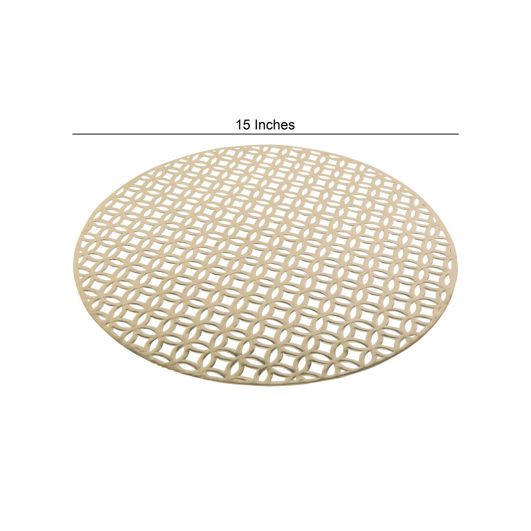 Leatherette Lazorcut Round  Tablemats - Gold Flower (Pack of 6)
