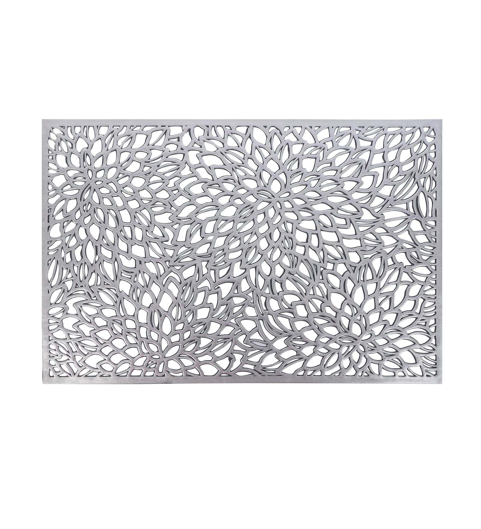 Leatherette Lazorcut Rectangle Tablemats - Silver Flower (Pack of 6)