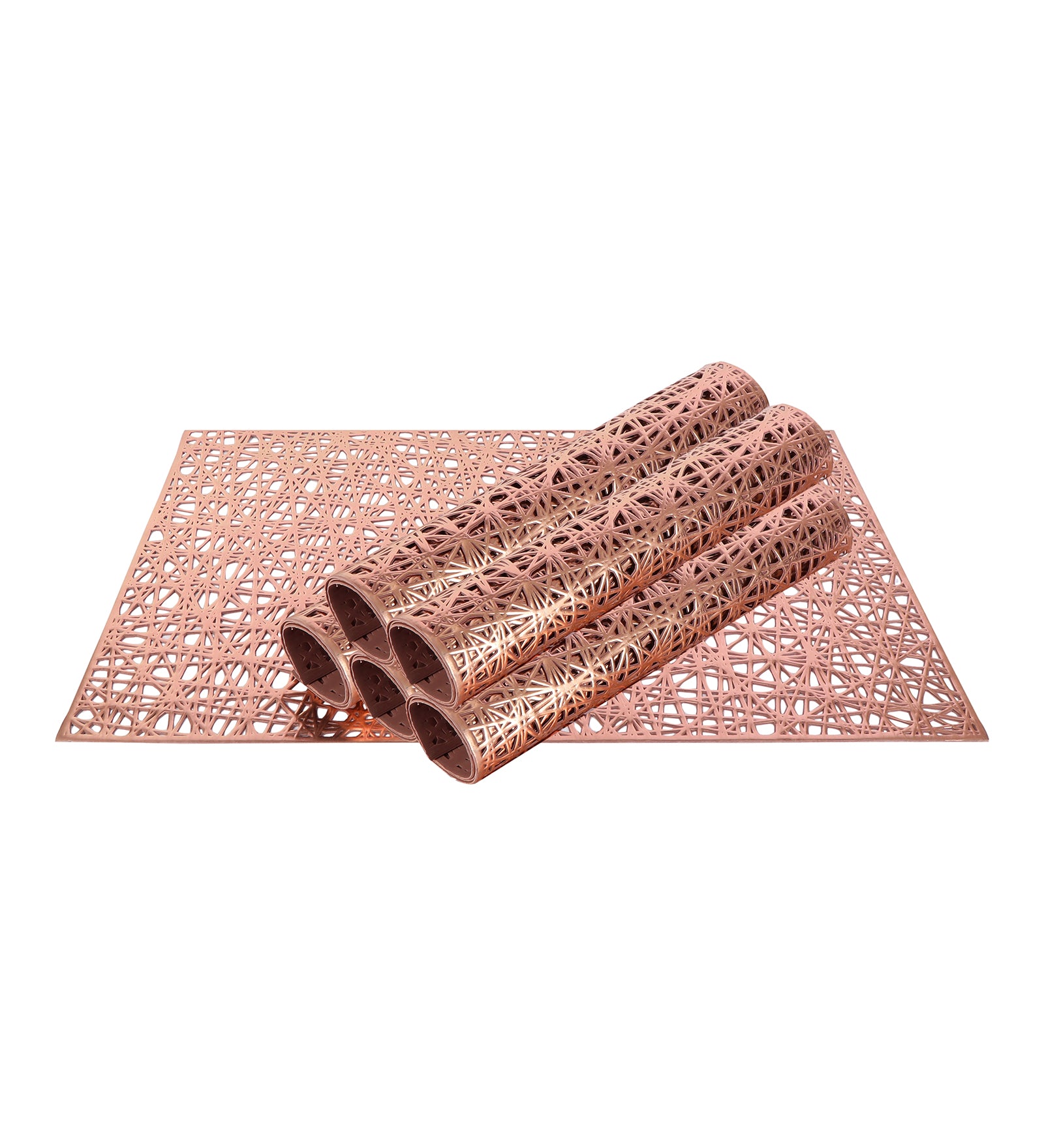 Leatherette Lazorcut Rectangle Tablemats - Copper Mix Jali (Pack of 6)