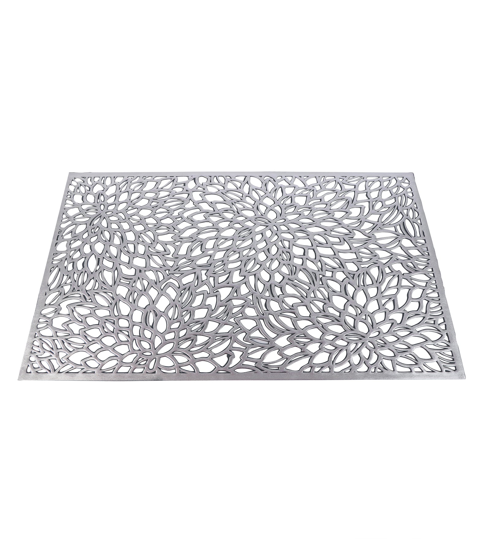 Leatherette Lazorcut Rectangle Tablemats - Silver Flower (Pack of 6)