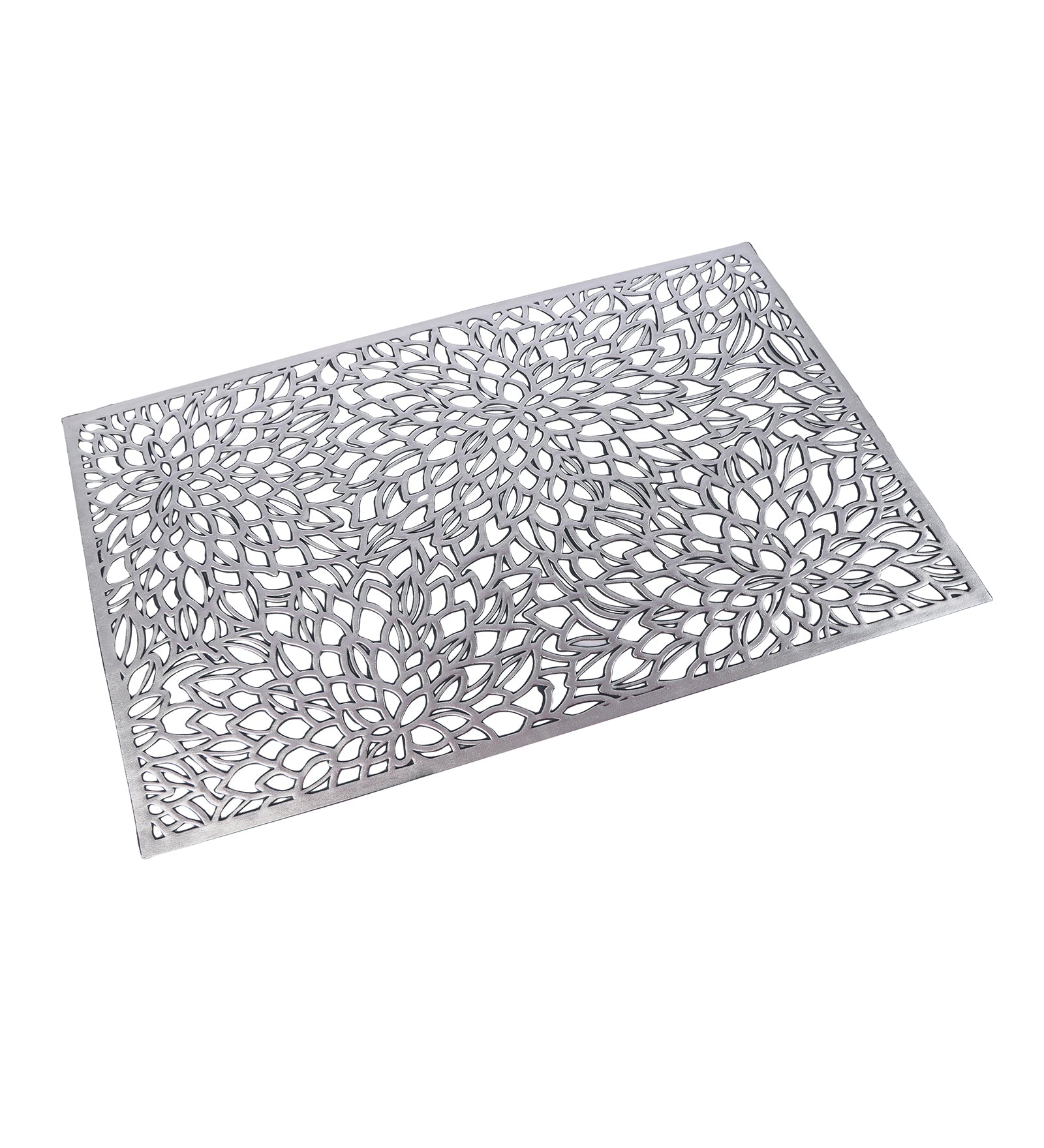 Leatherette Lazorcut Rectangle Tablemats - Silver Flower (Pack of 6)