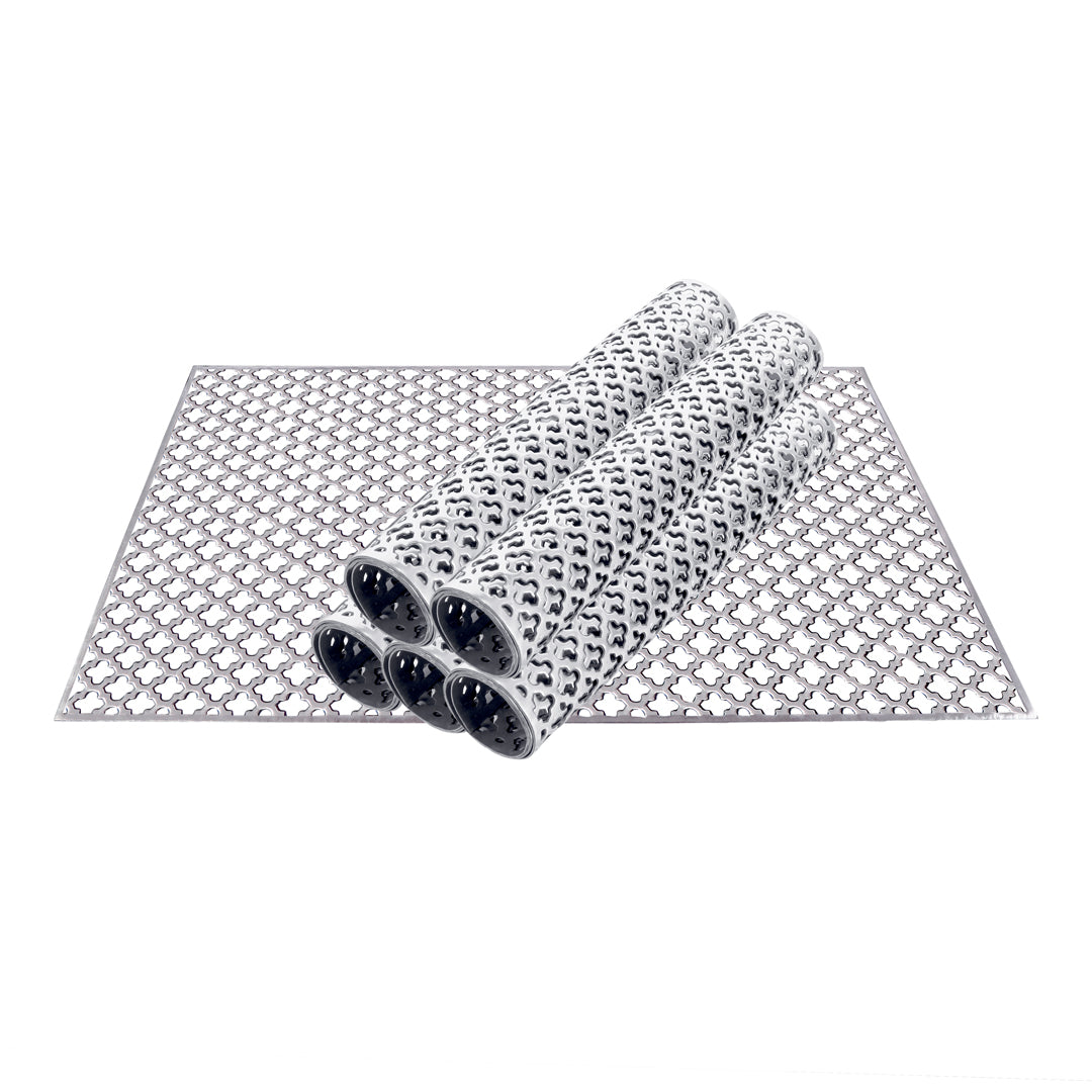 Leatherette Lazorcut Rectangle  Tablemats - Silver Jali (Pack of 6)
