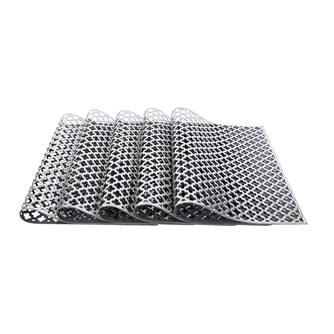 Leatherette Lazorcut Rectangle  Tablemats - Silver Jali (Pack of 6)