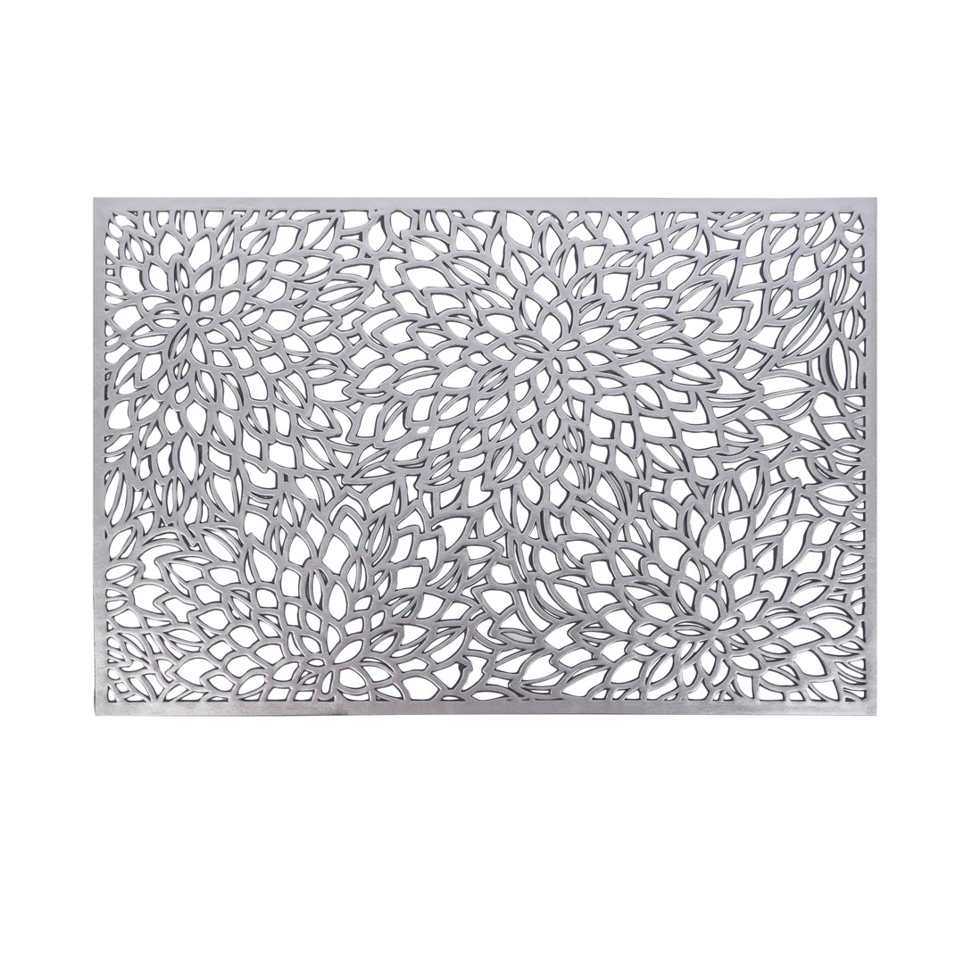 Leatherette Lazorcut Rectangle Tablemats - Silver Flower (Pack of 6)