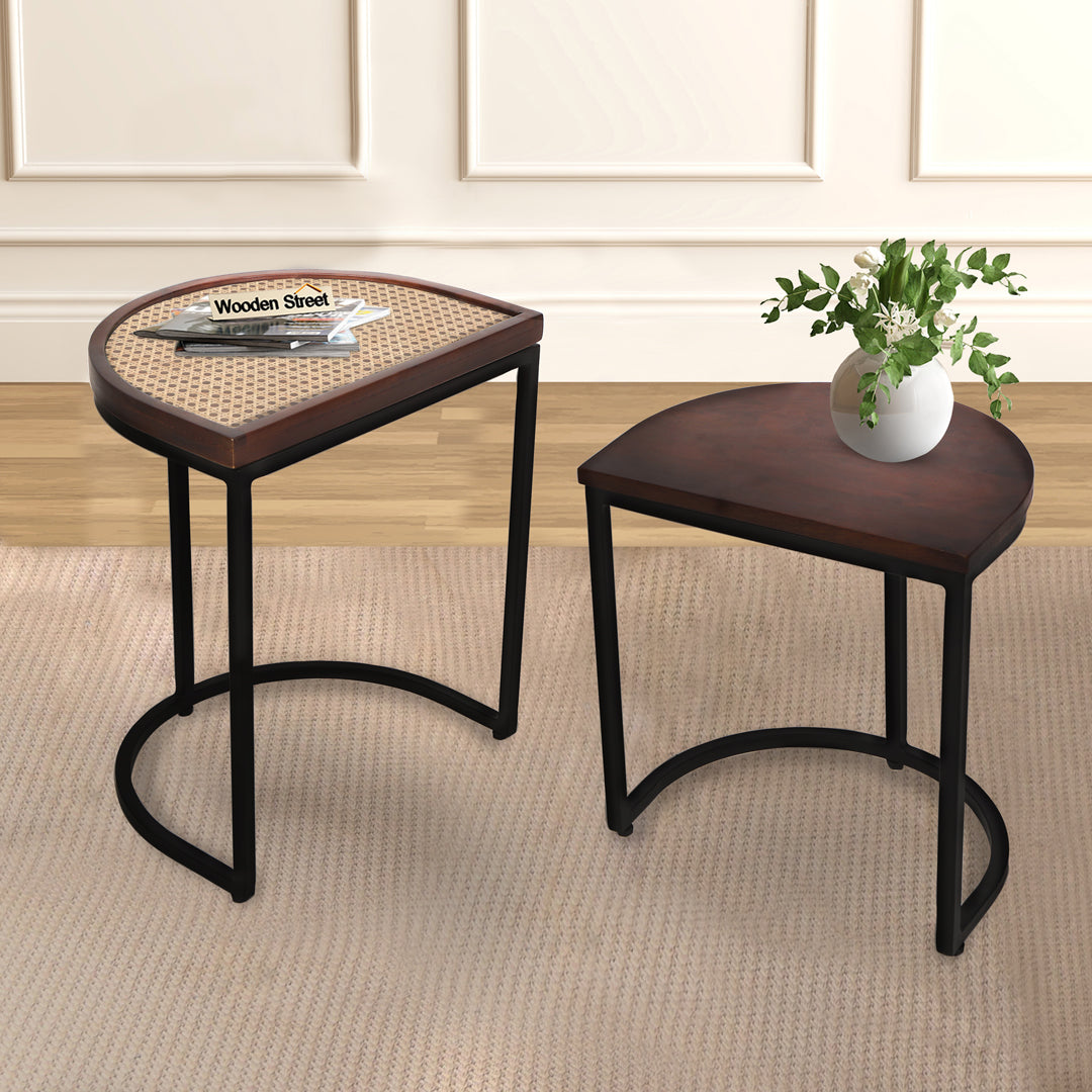 Nested Table Set of 2 - Rattan D Shape Side Table - The Home Co.