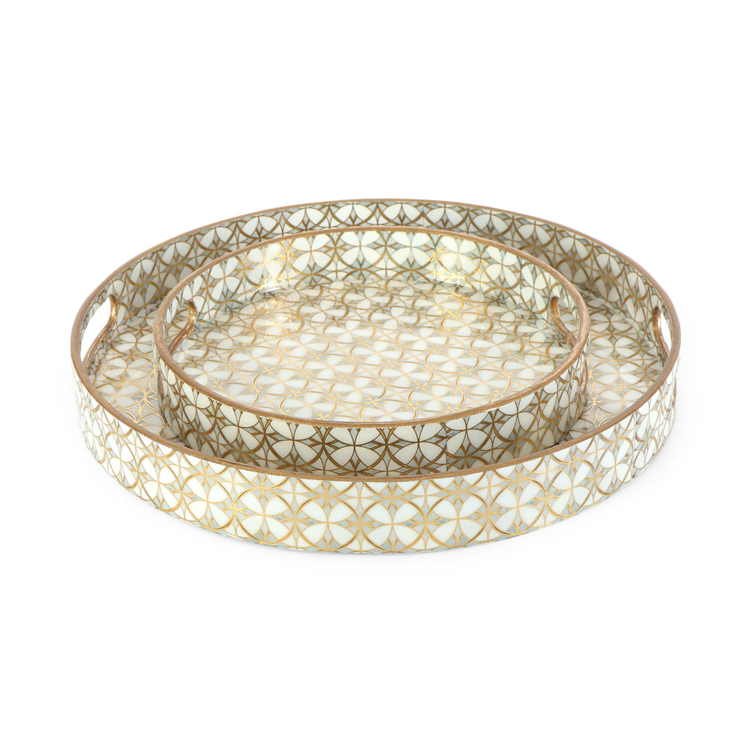 Round Tray - Set of 2 - White & Gold