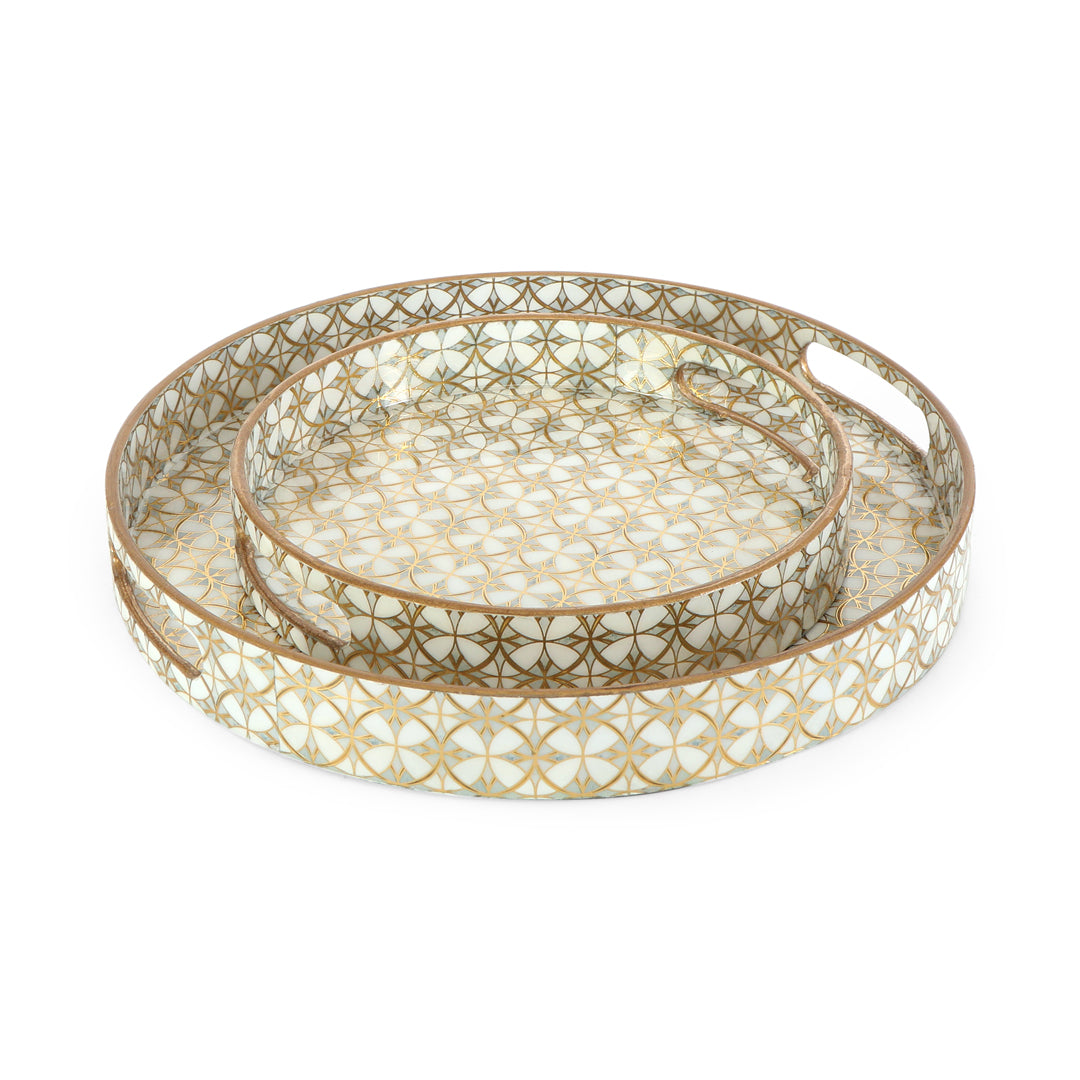 Round Tray - Set of 2 - White & Gold