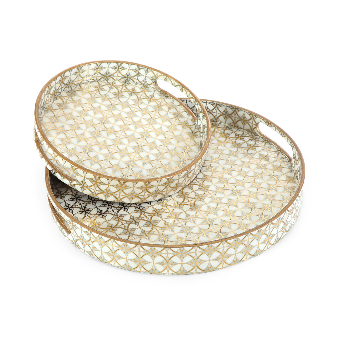 Round Tray - Set of 2 - White & Gold